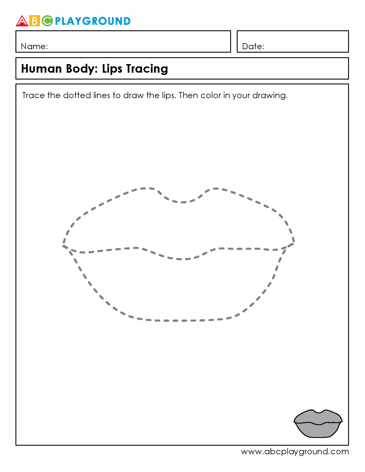 Human Body Lips Tracing and Coloring Activity