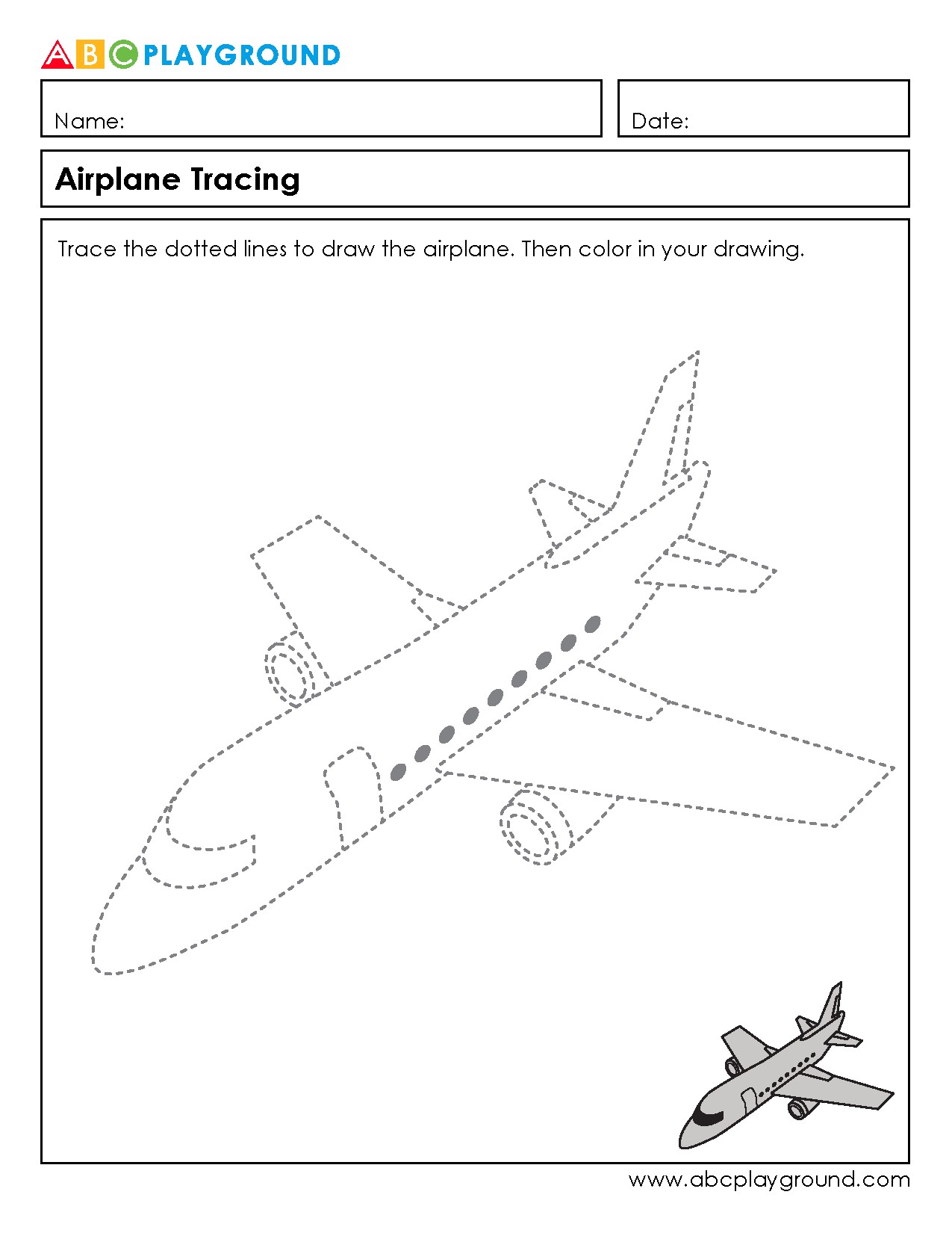 Airplane Tracing and Coloring Worksheet
