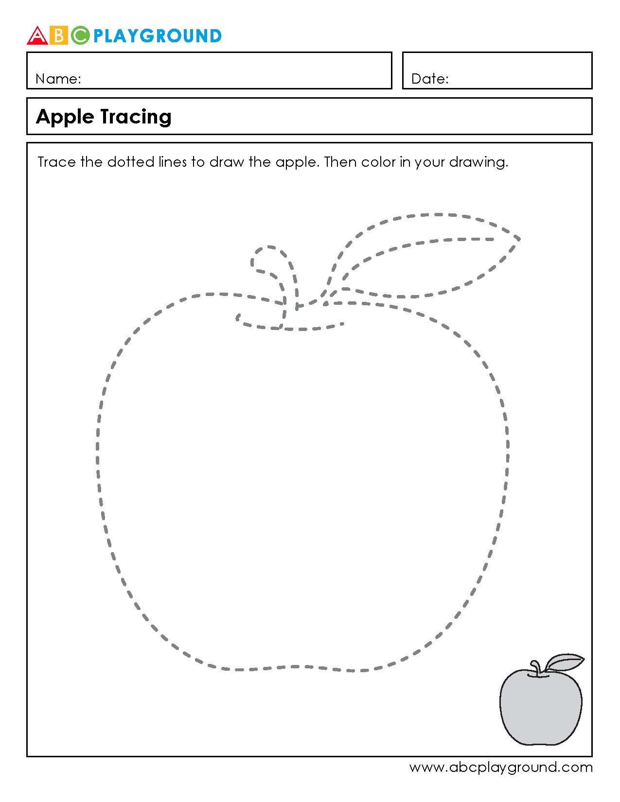 Apple Tracing and Coloring Worksheet for Early Learners