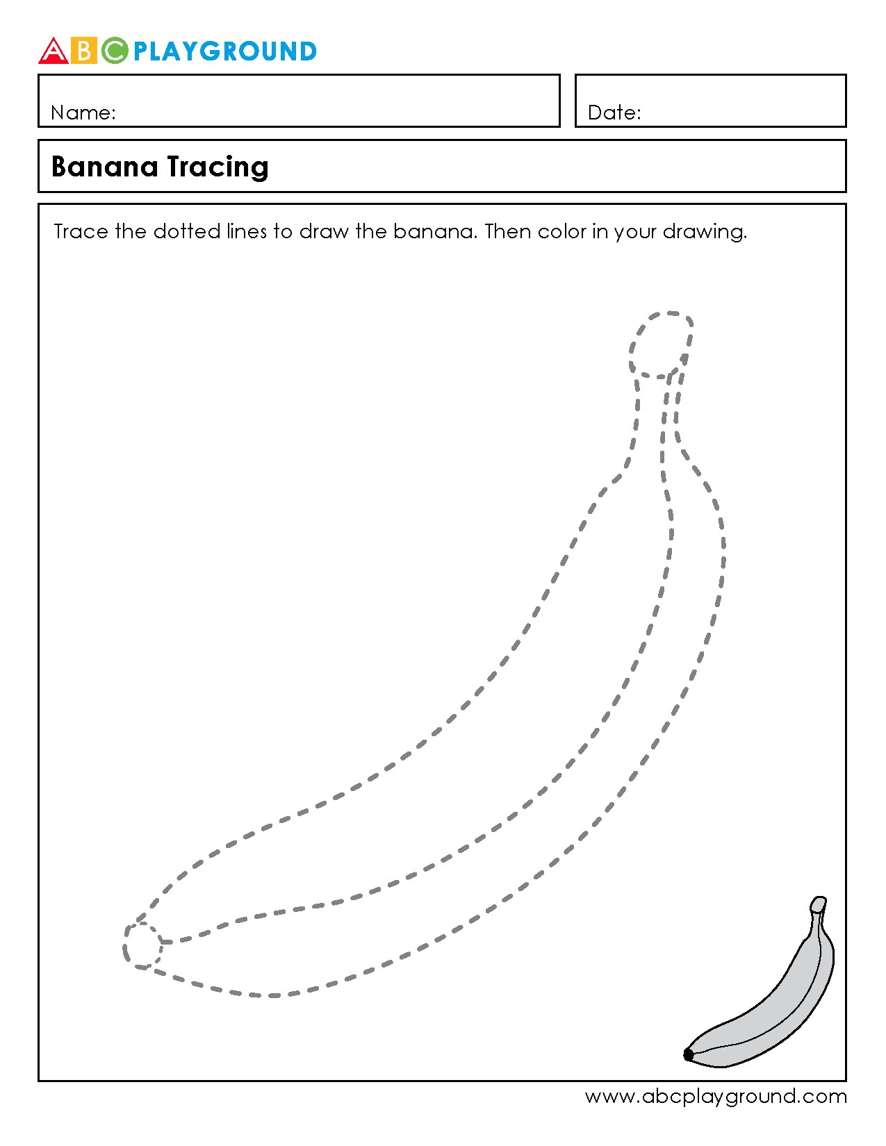 Banana Tracing and Coloring Activity for Kids