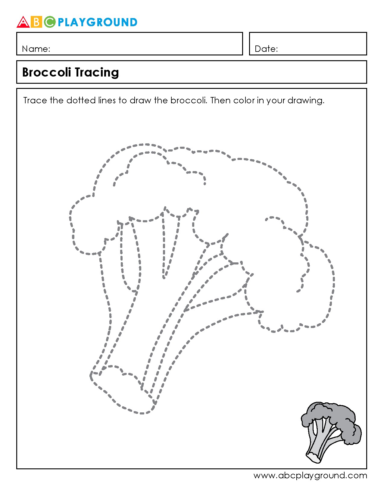 Broccoli Tracing and Coloring Activity for Kids