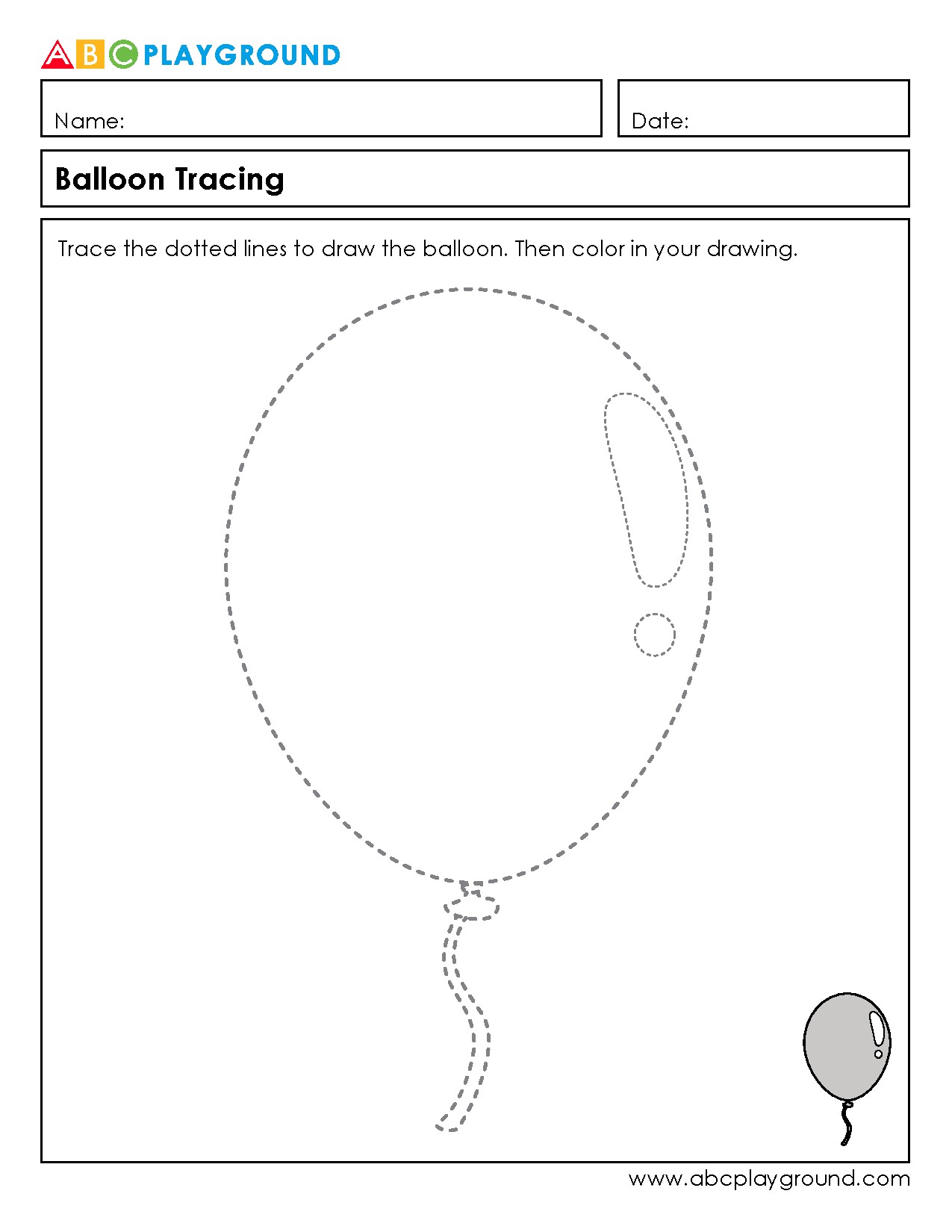 Balloon Tracing and Coloring Worksheet for Early Learners