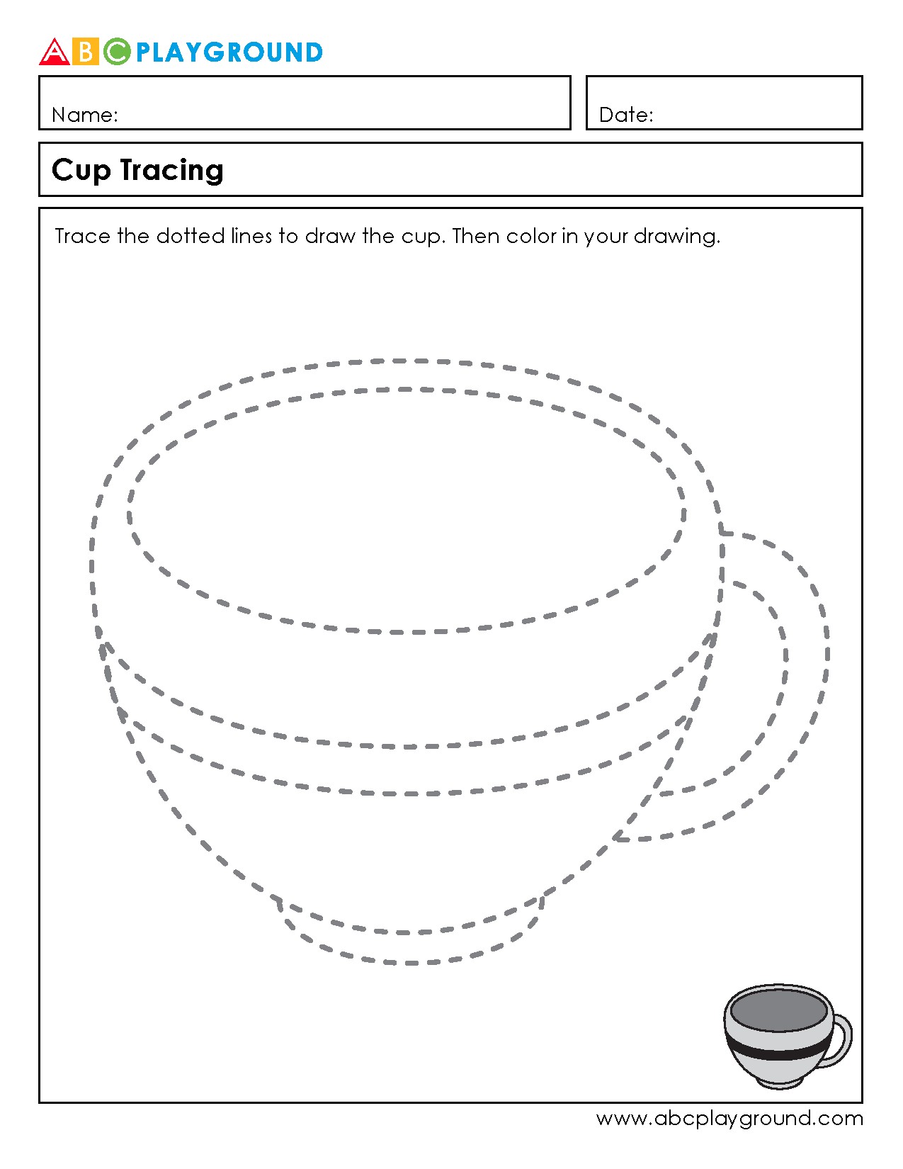 Cup Tracing and Coloring Activity for Early Learners