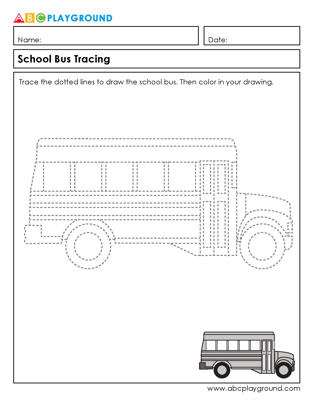 School Bus Tracing and Coloring Worksheet