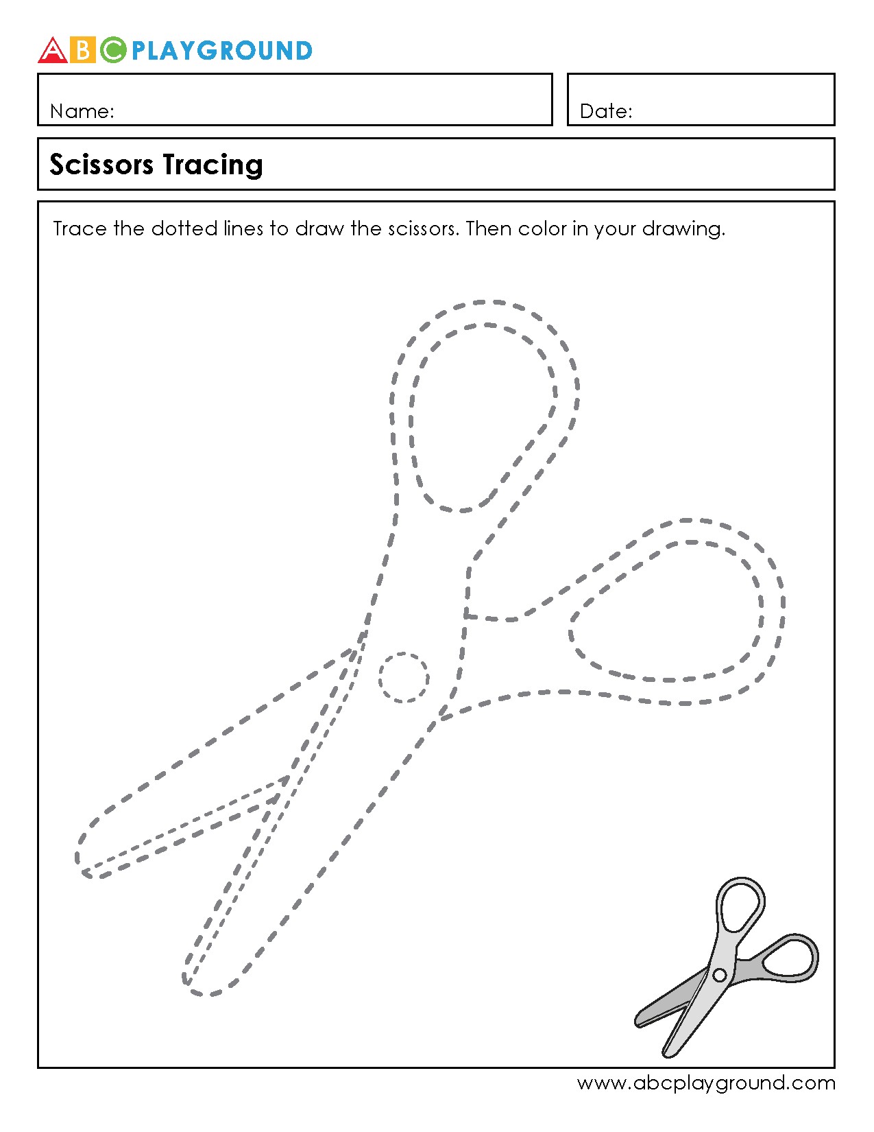 Scissors Tracing and Coloring Activity Worksheet