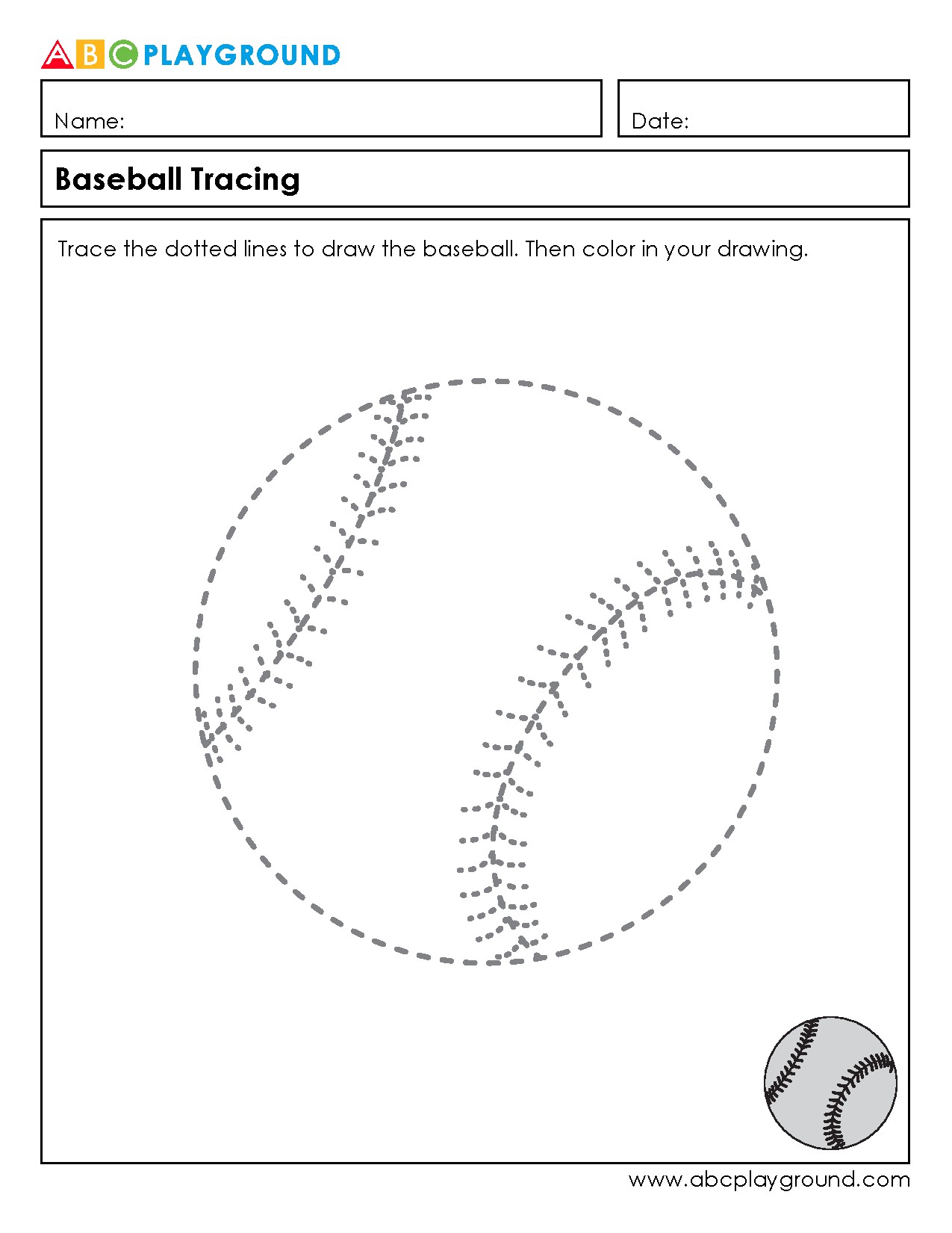 Baseball Tracing and Coloring Activity for Fine Motor Skills