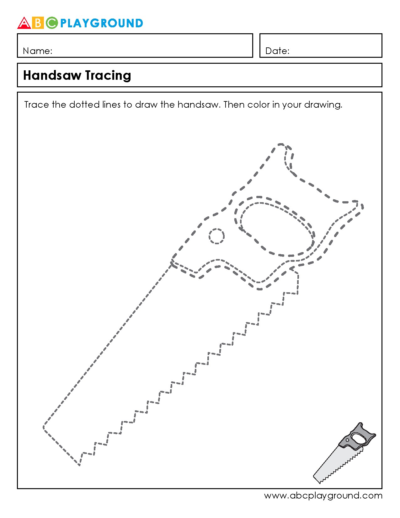 Handsaw Tracing and Coloring Worksheet