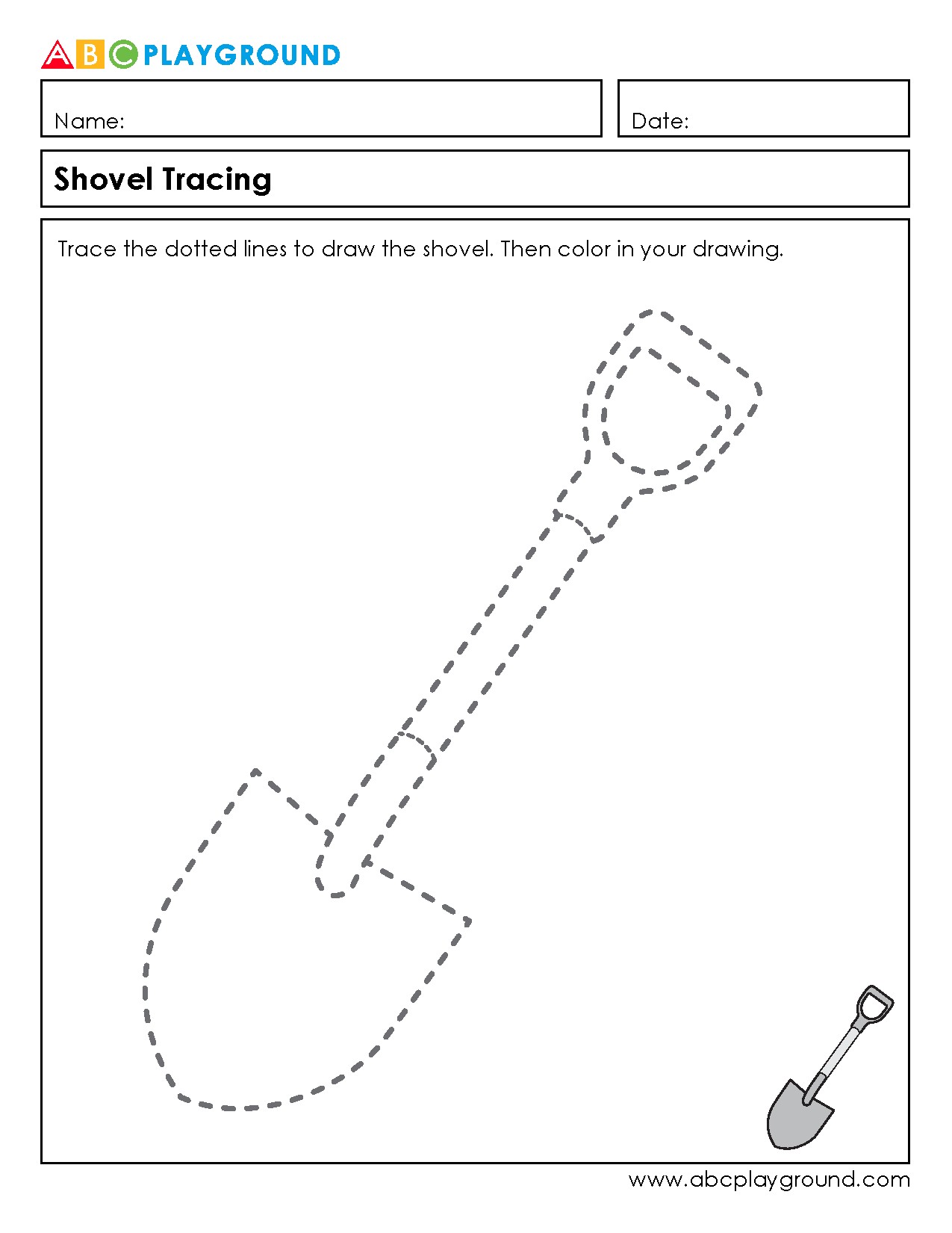 Shovel Tracing Worksheet for Fine Motor Skills Development
