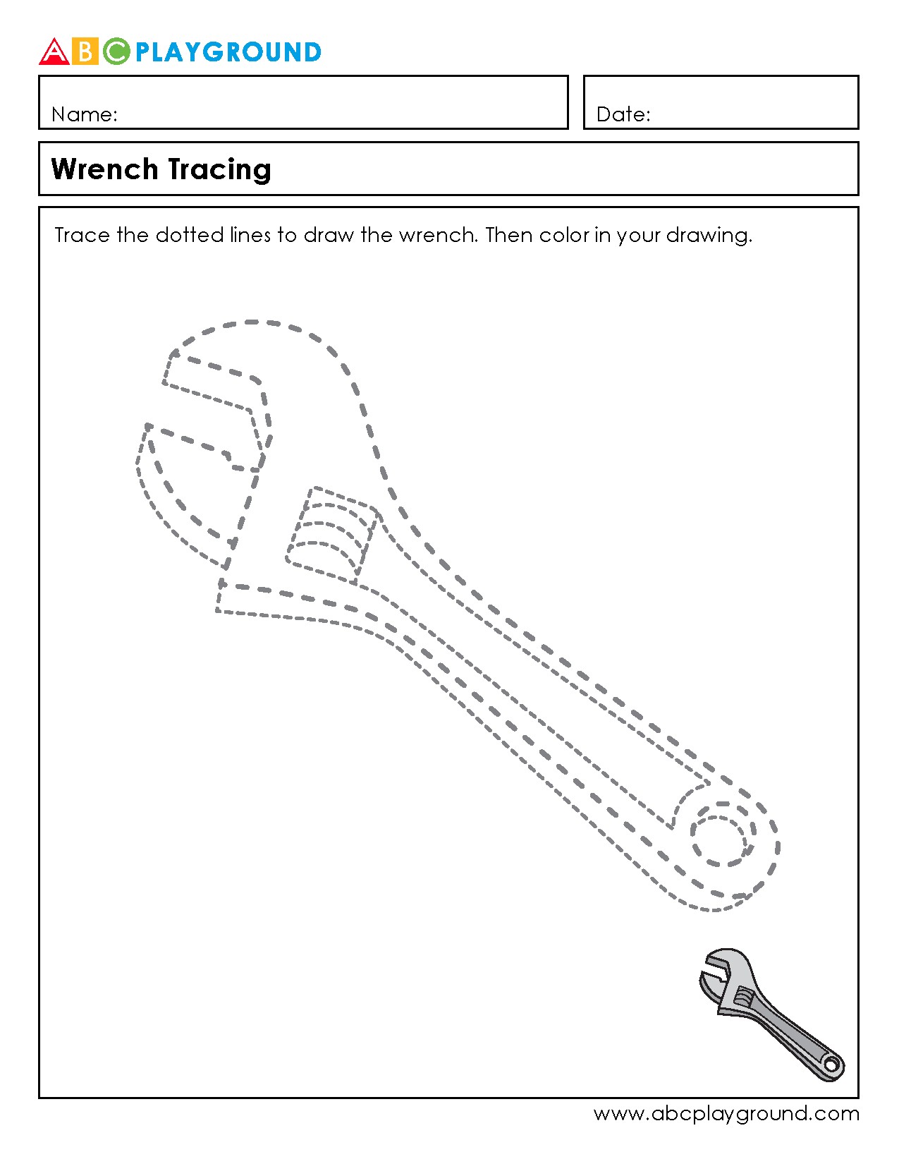 Wrench Tracing and Coloring Activity for Fine Motor Skills