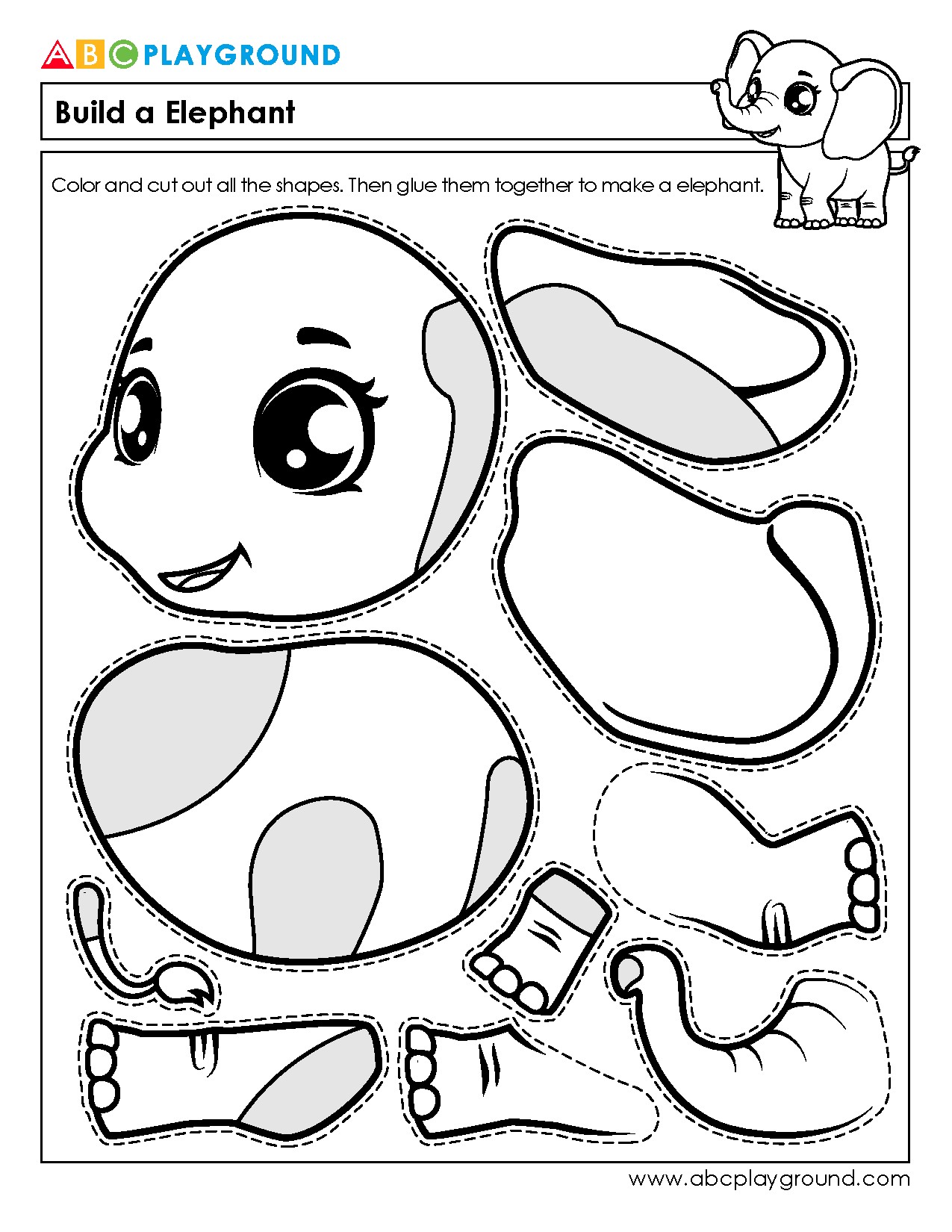 Cut and Assemble Elephant Craft with Shapes