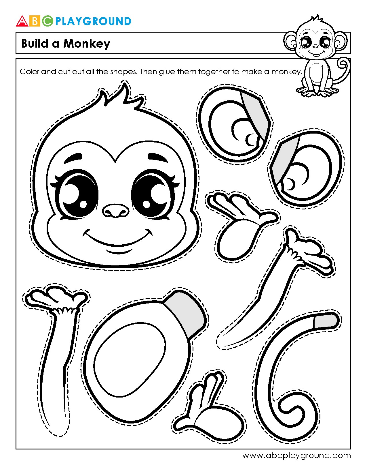 Cut and Assemble a Monkey Shape Craft Worksheet