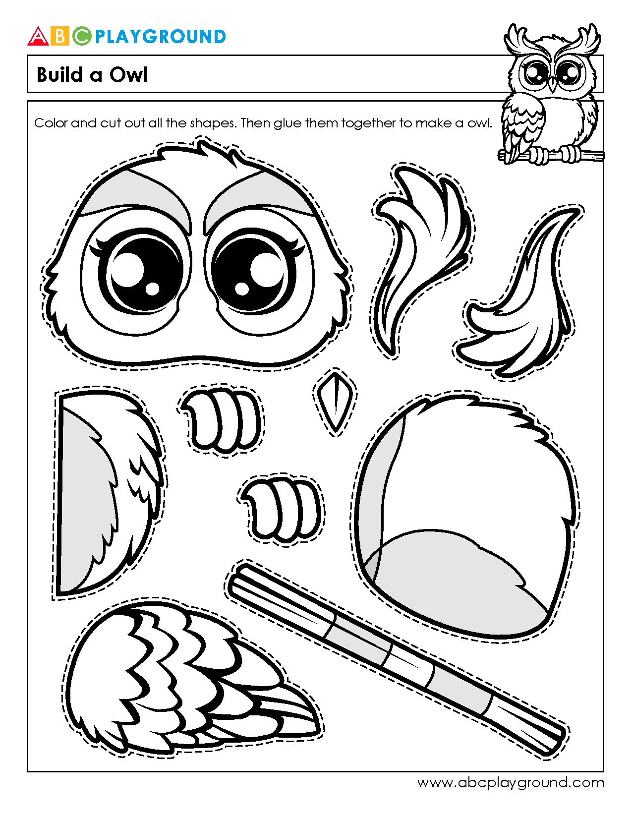 Cut and Assemble a Cute Owl Craft Template