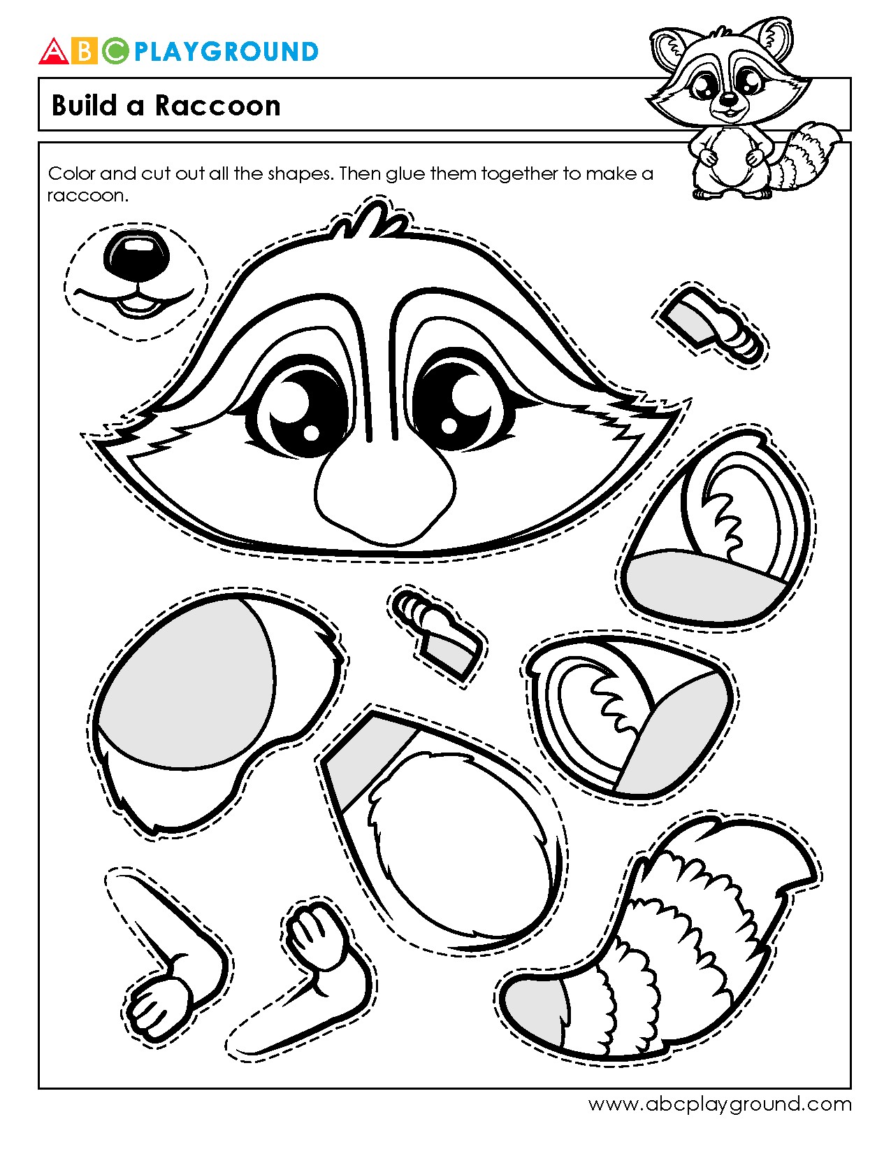 Cut and Assemble a Raccoon Animal Craft Activity