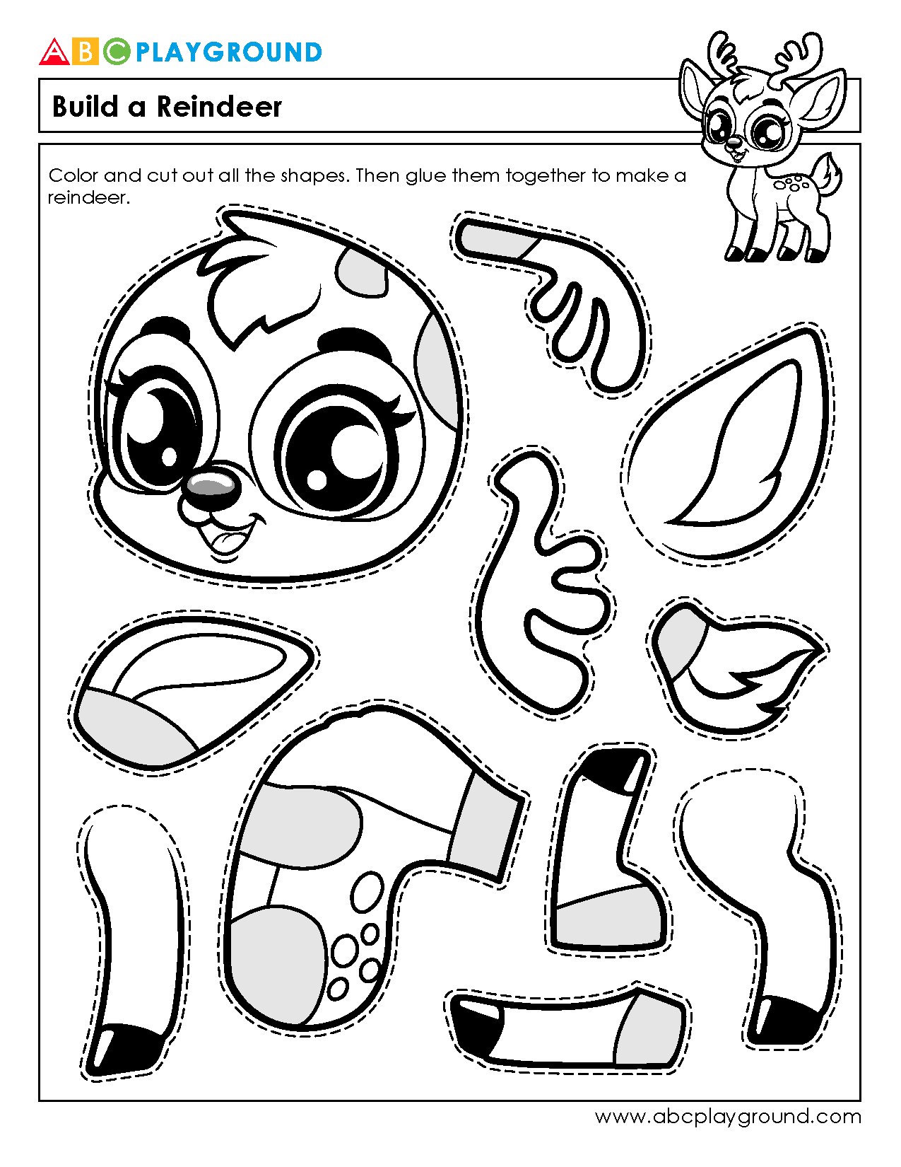 Cut and Assemble a Reindeer Craft Activity