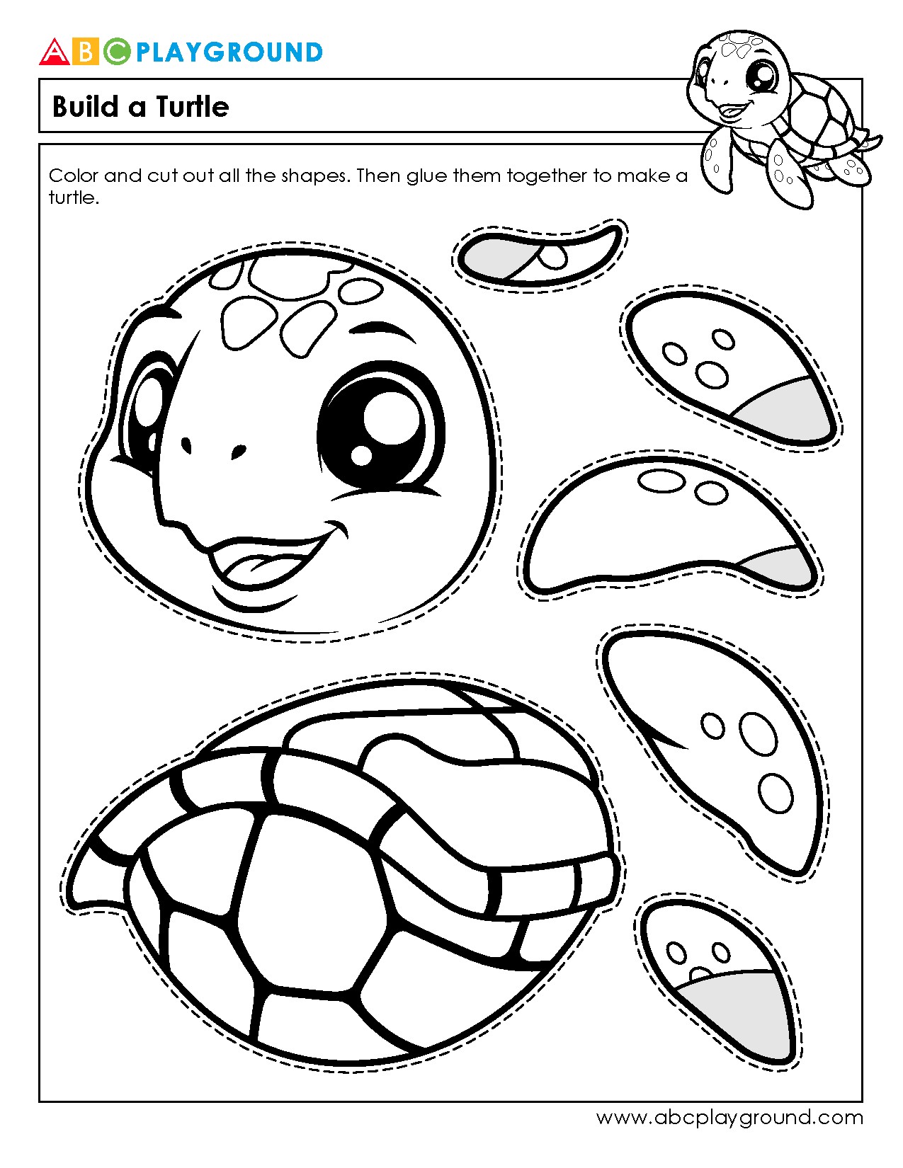 Cut and Assemble Turtle Craft Worksheet