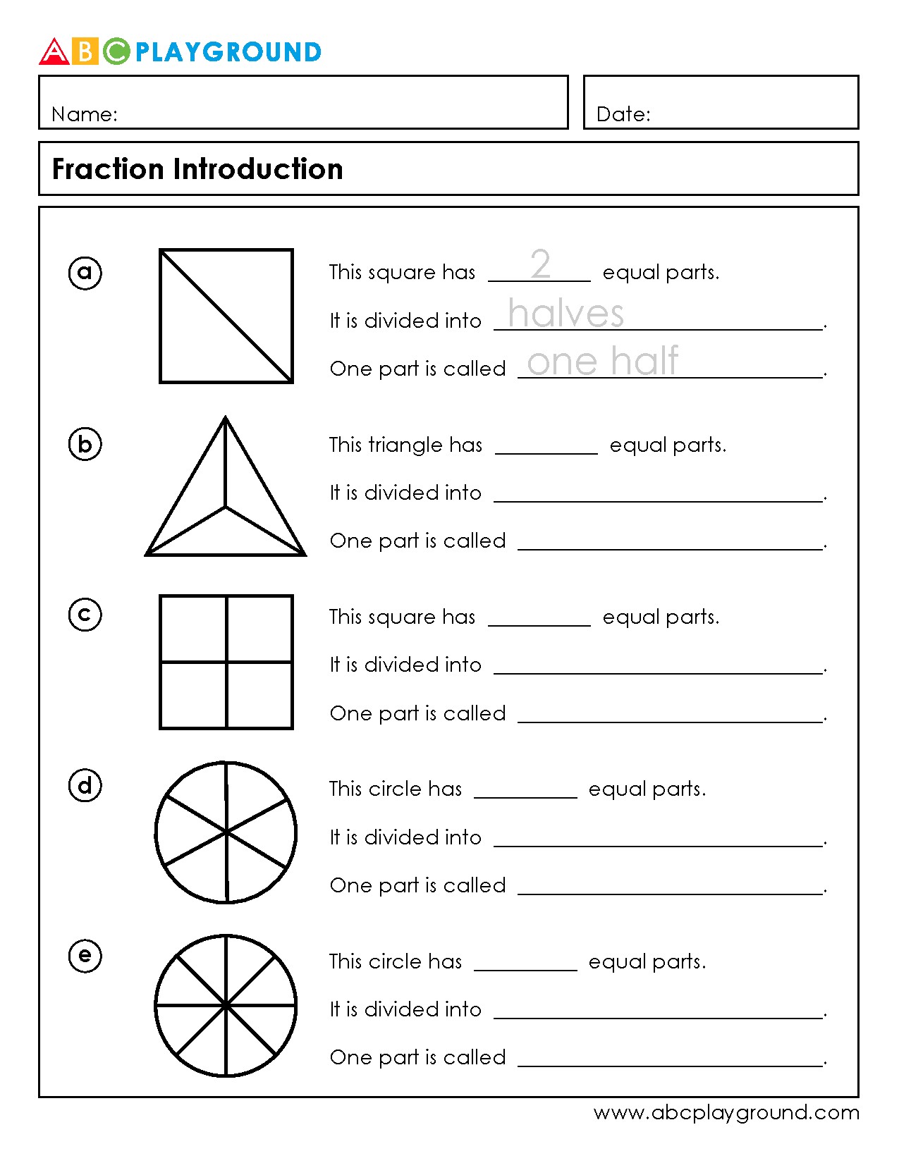 Intro to Fractions: Parts of Shapes and Their Names