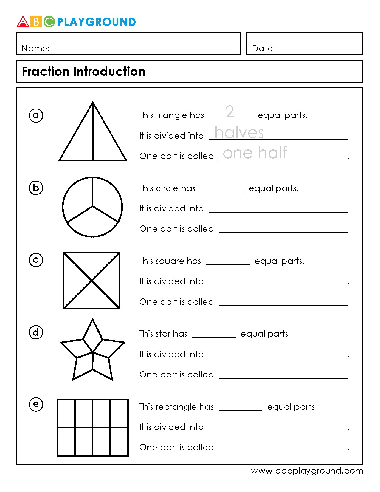 Introduction to Fractions with Shapes and Equal Parts