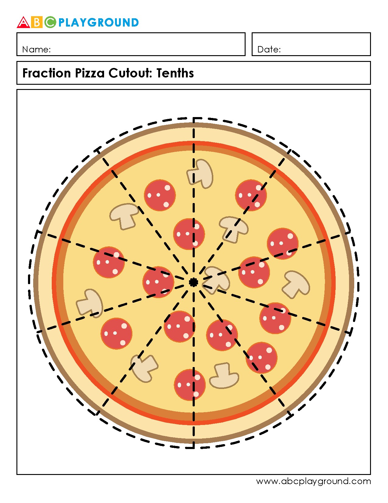 Fraction Pizza Cutout Activity for Understanding Tenths