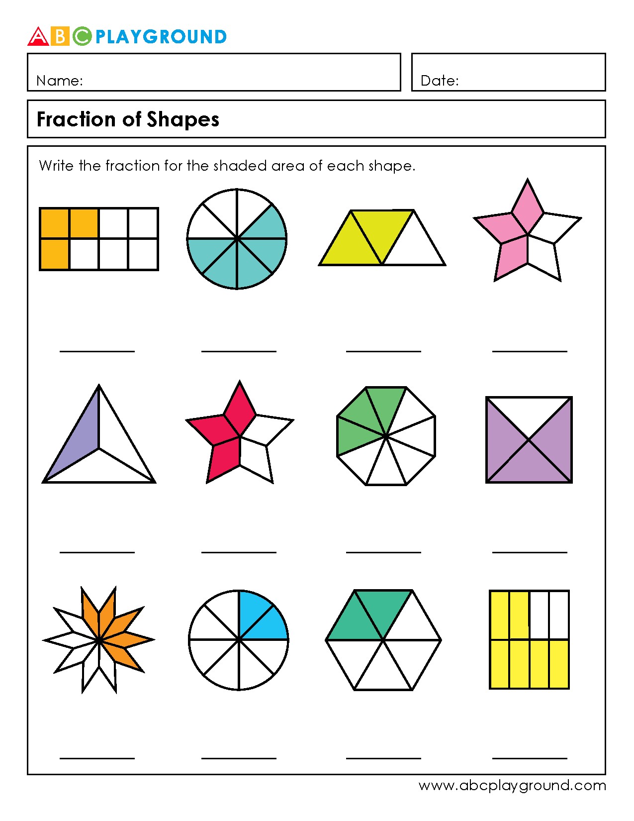 Identify Fractions Representing Shaded Areas in Shapes