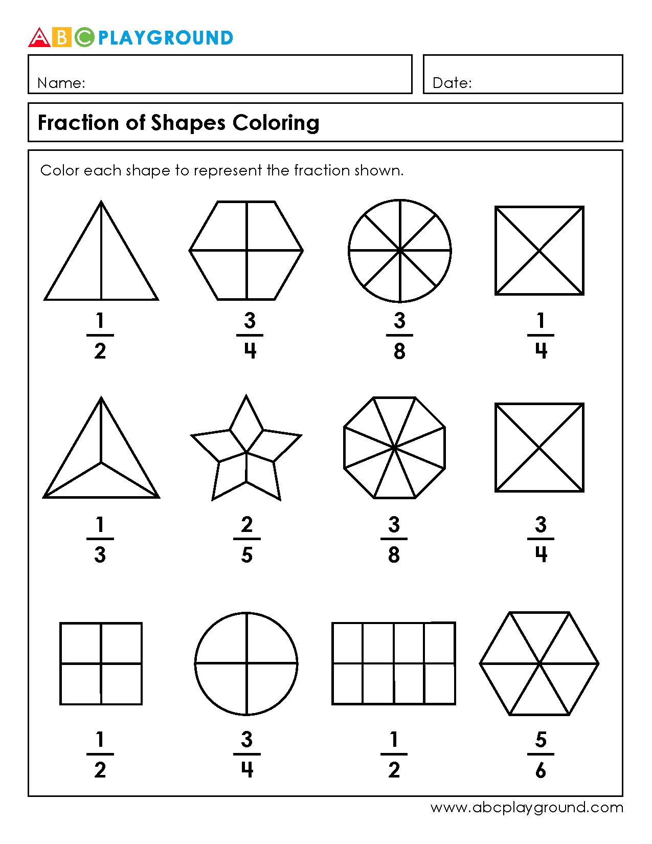 Fraction of Shapes Coloring Worksheet