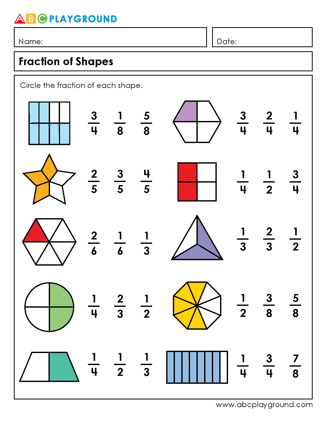 Circle the Fraction of Each Shape Worksheet