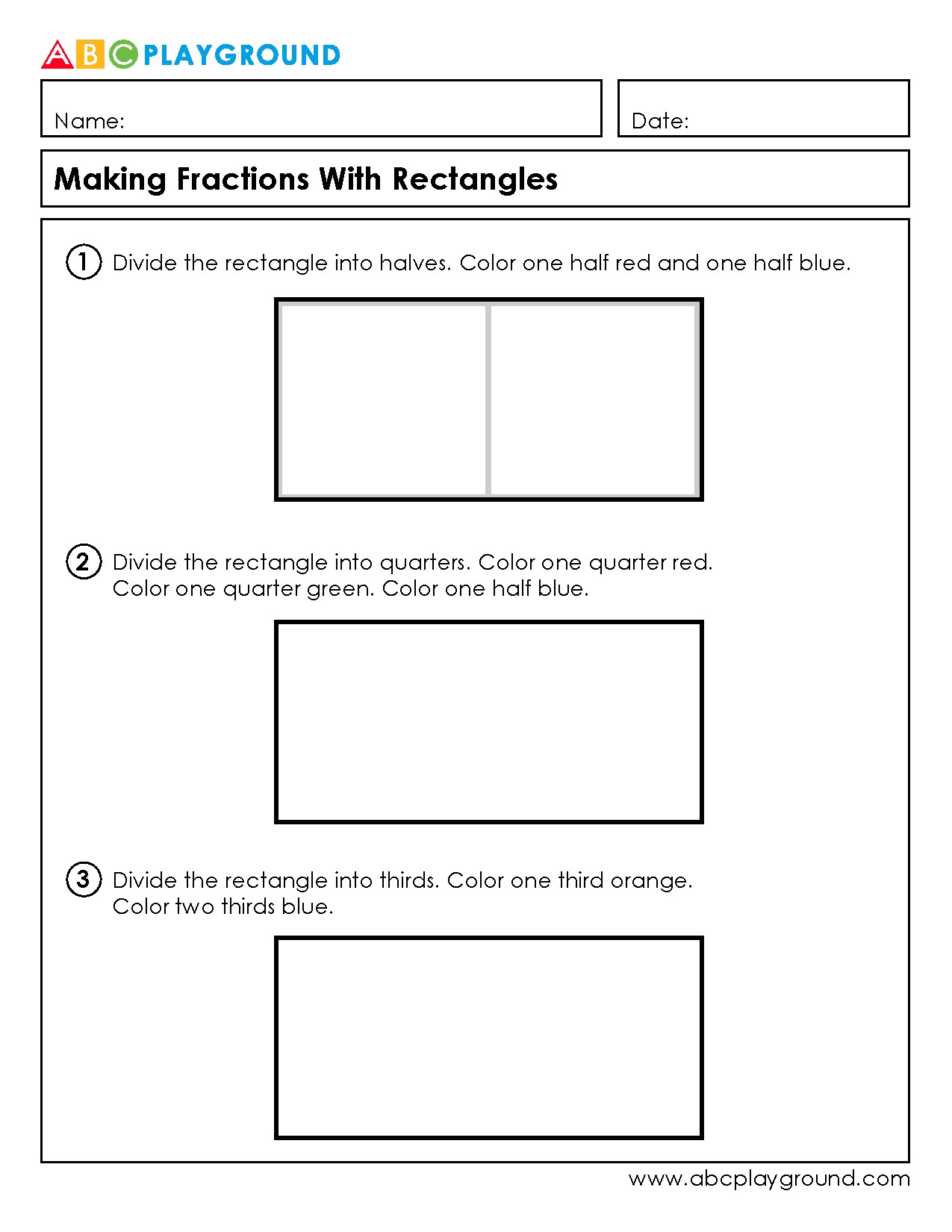 Interactive Rectangle Fractions Coloring Activity
