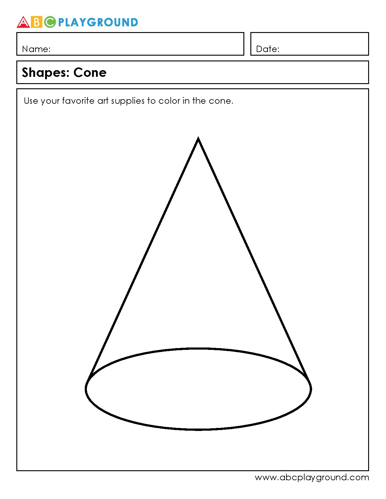 Printable Cone Shape Coloring Worksheet for Kids