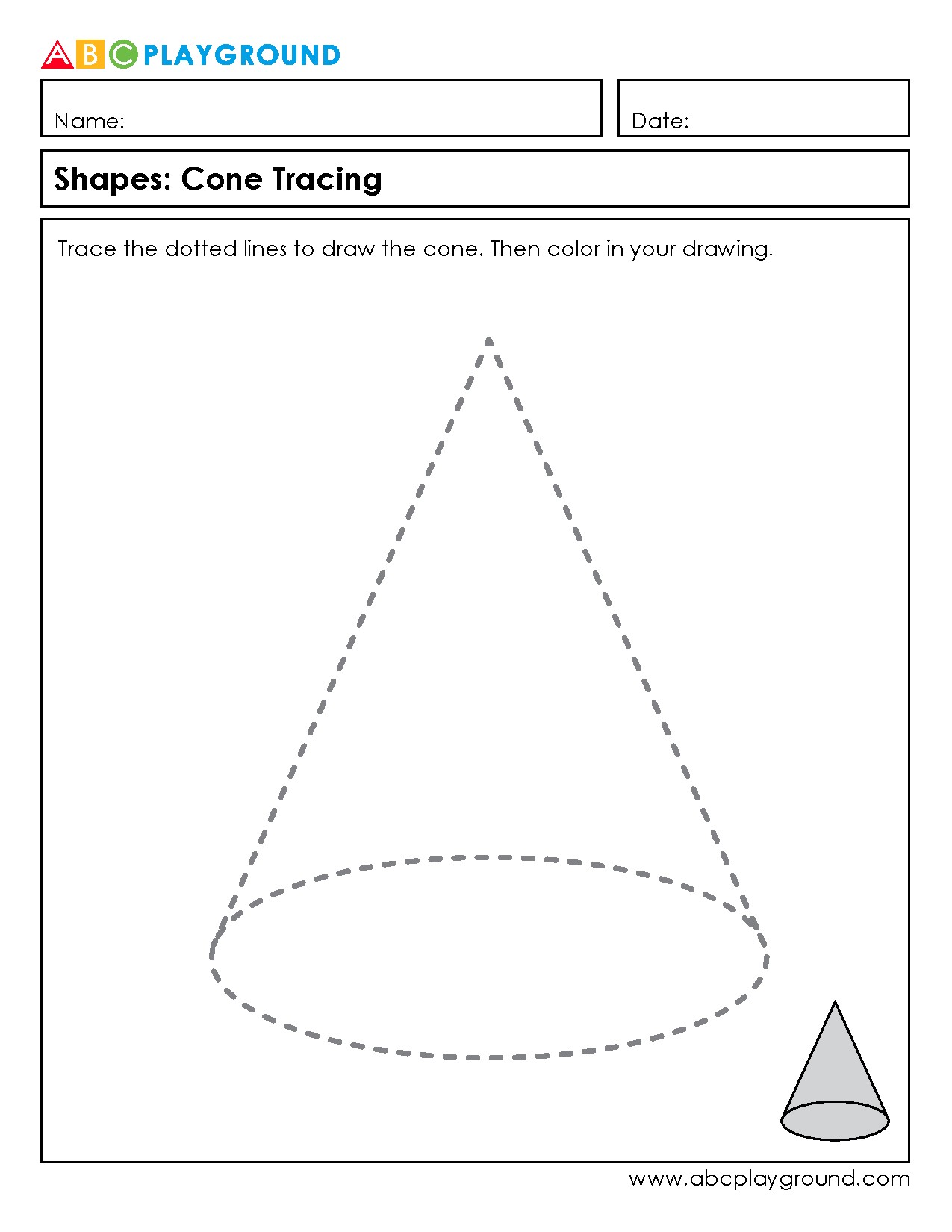 Cone Shape Tracing and Coloring Worksheet