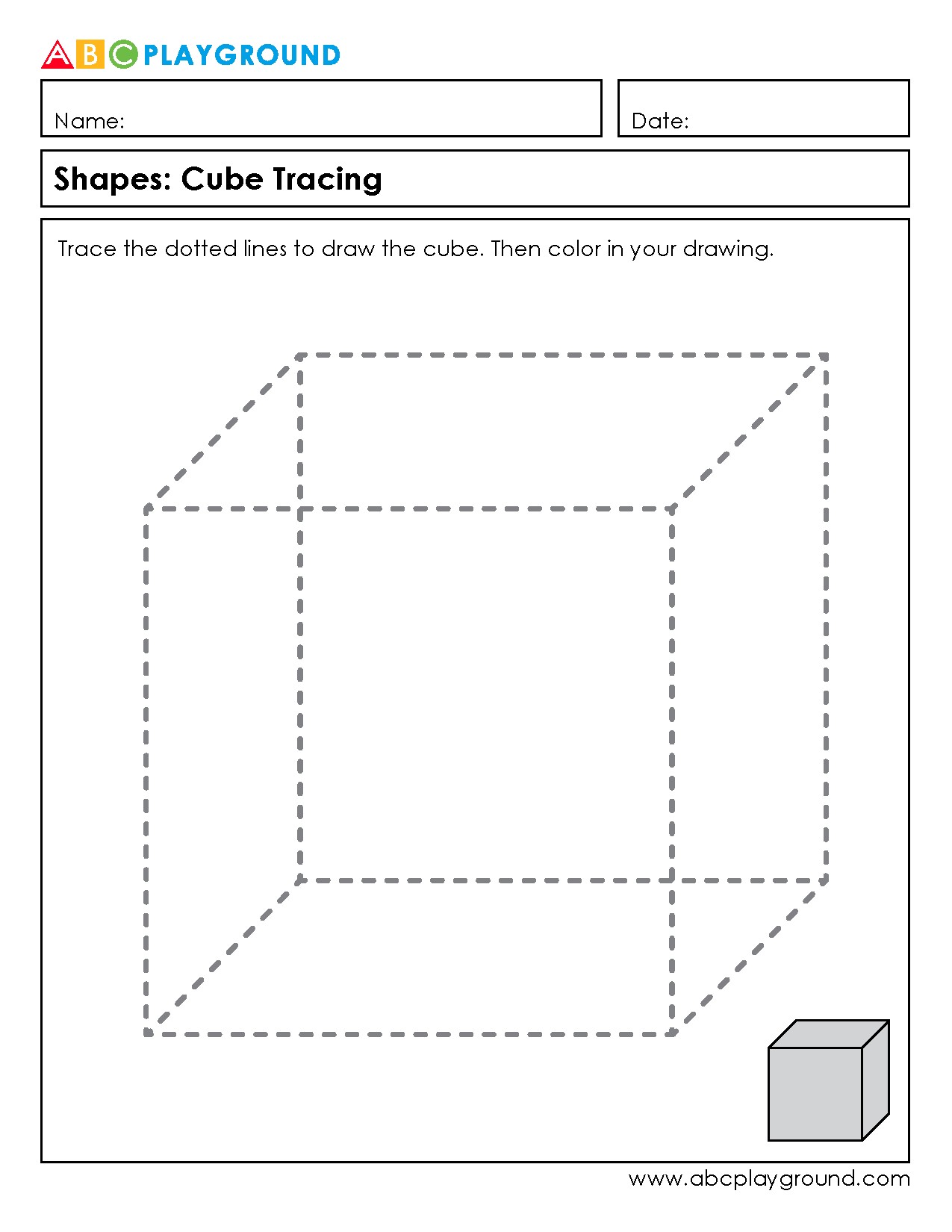 Cube Tracing Worksheet for Shape Recognition and Drawing