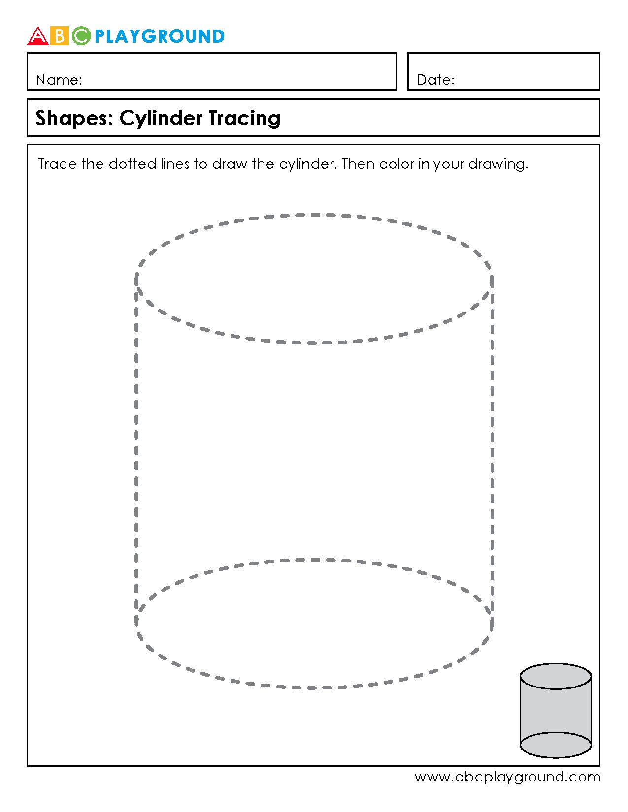 Cylinder Tracing Worksheet for Shape Recognition and Coloring