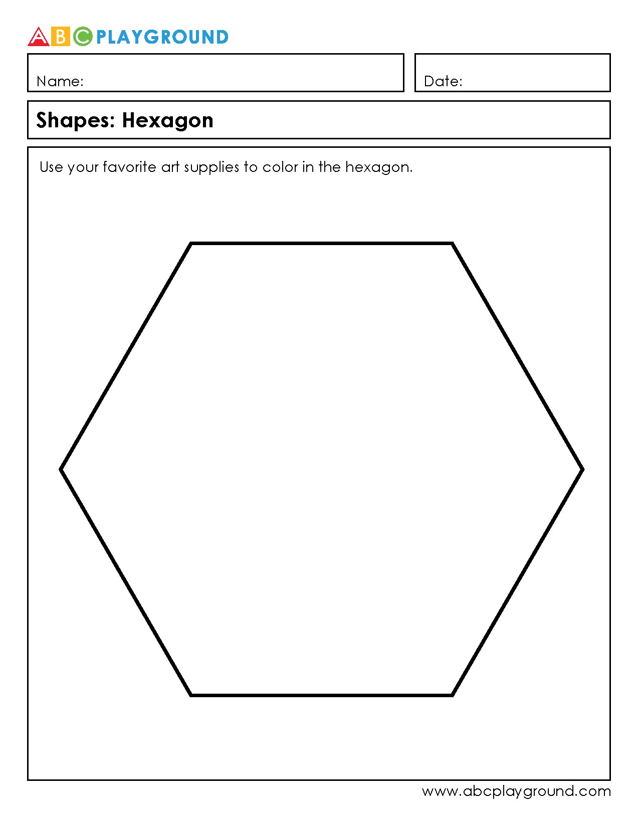 Coloring Worksheet for Hexagon Shape Recognition