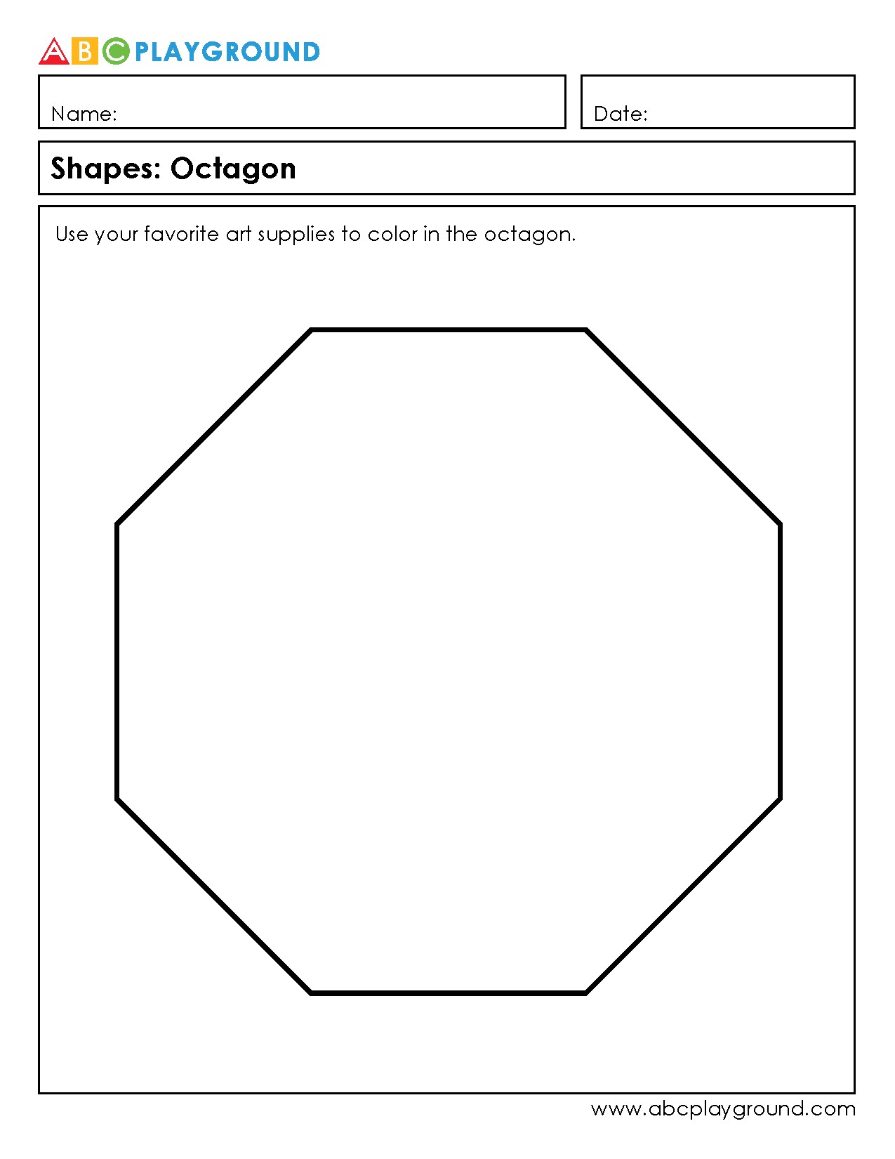 Coloring Worksheet Featuring the Octagon Shape