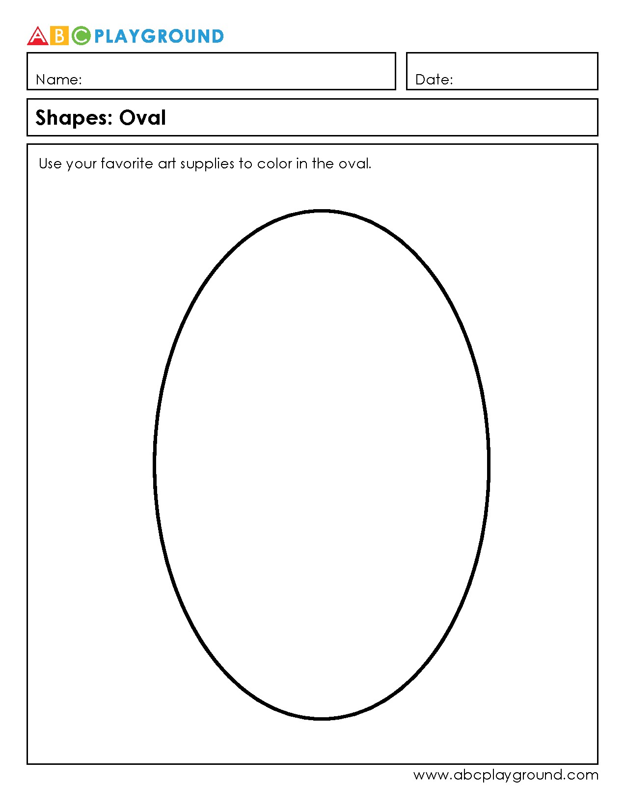 Coloring Worksheet Featuring Oval Shape Recognition