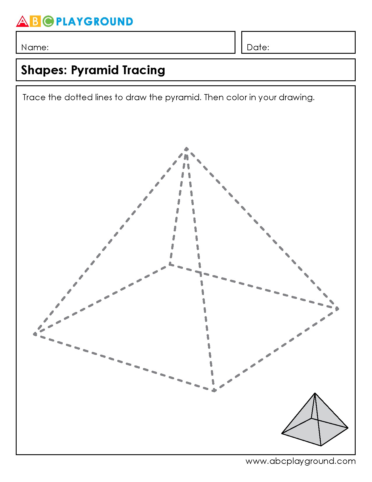 Pyramid Shape Tracing and Coloring Worksheet