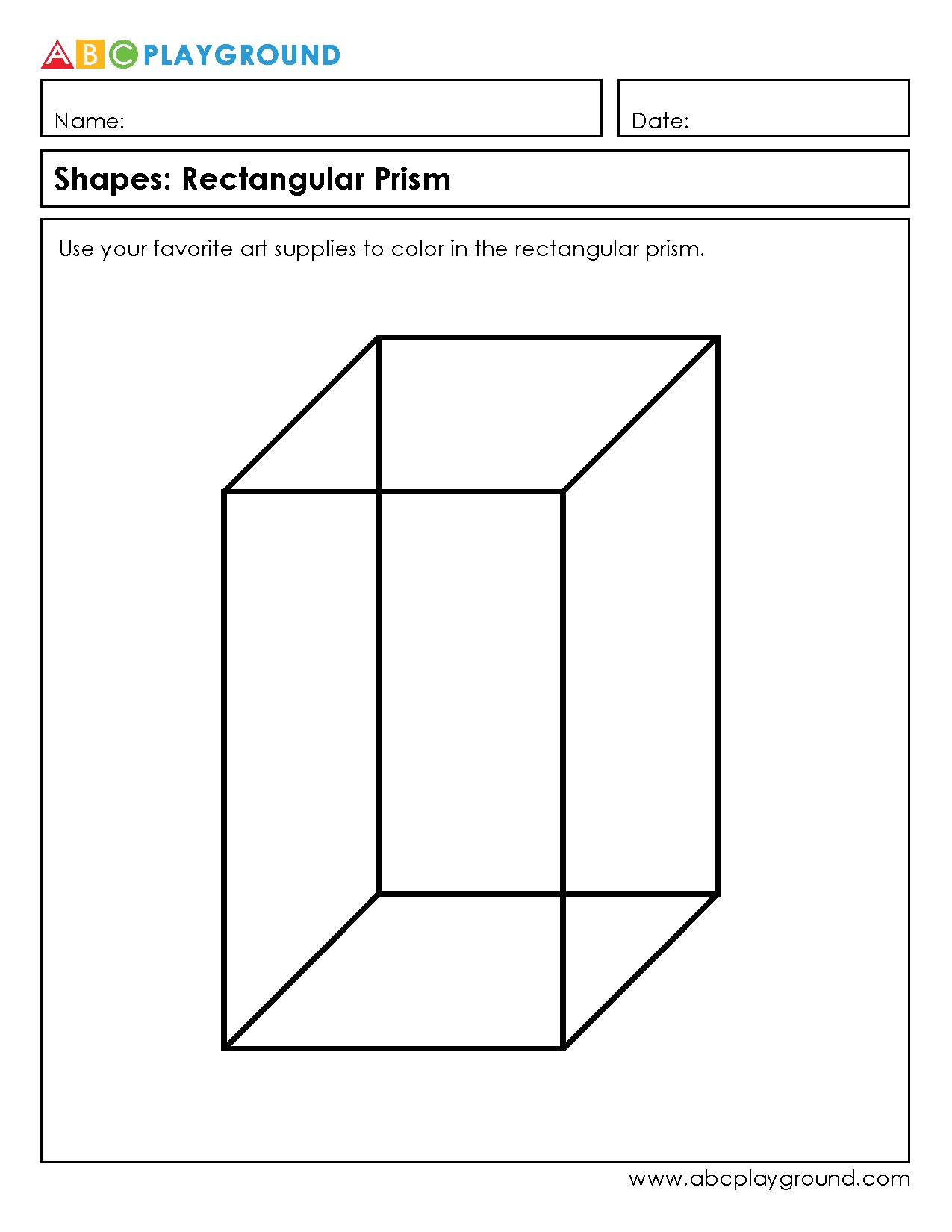 Coloring Worksheet for Rectangular Prism Shapes