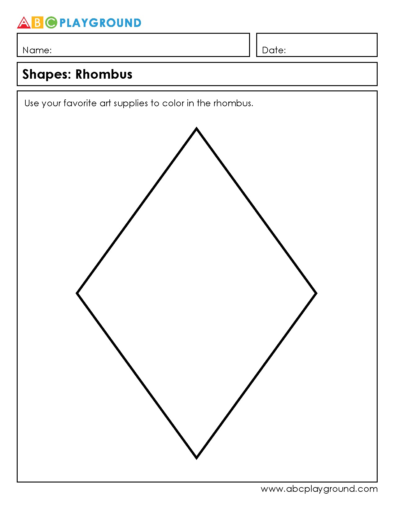 Coloring Worksheet for Identifying and Learning Rhombus Shape