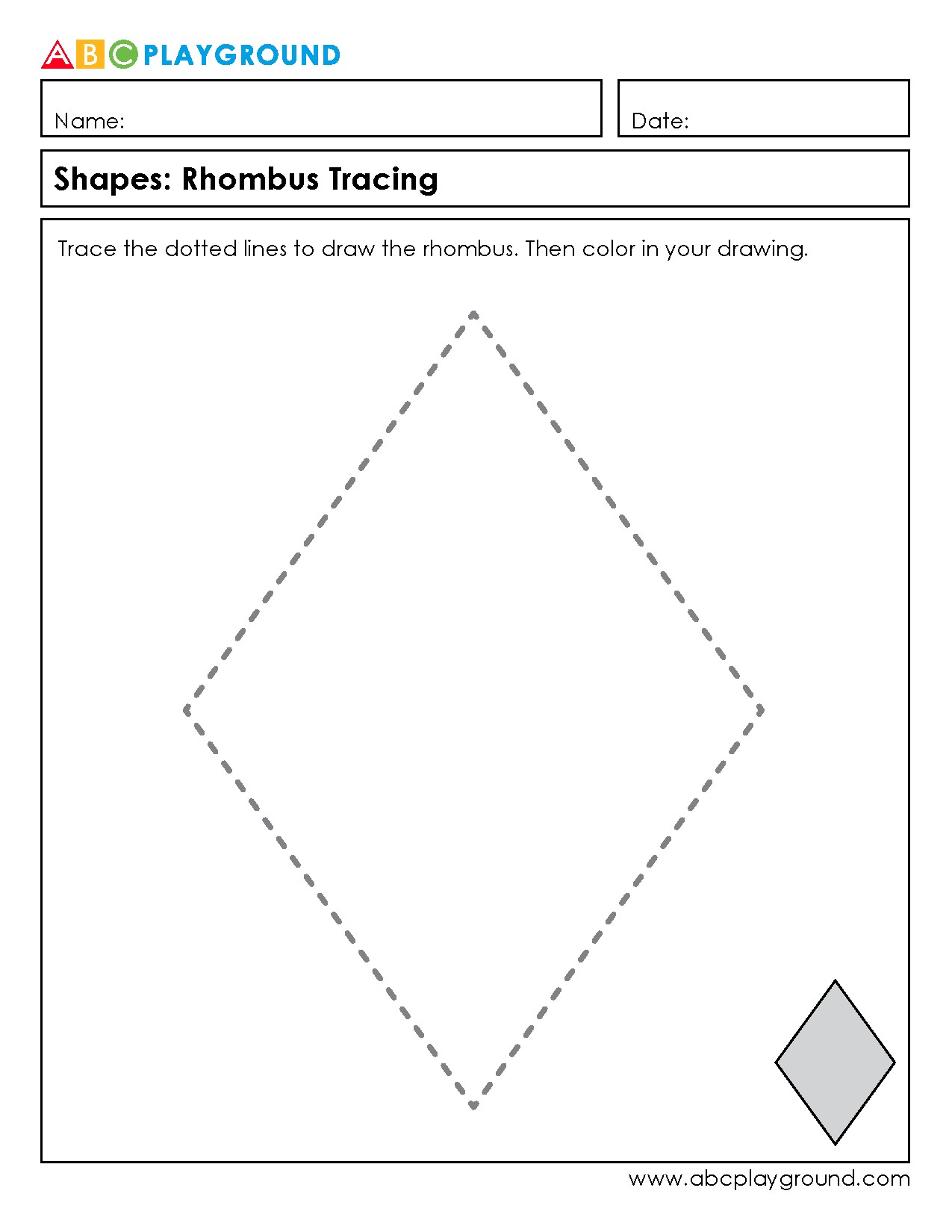 Rhombus Tracing and Coloring Worksheet