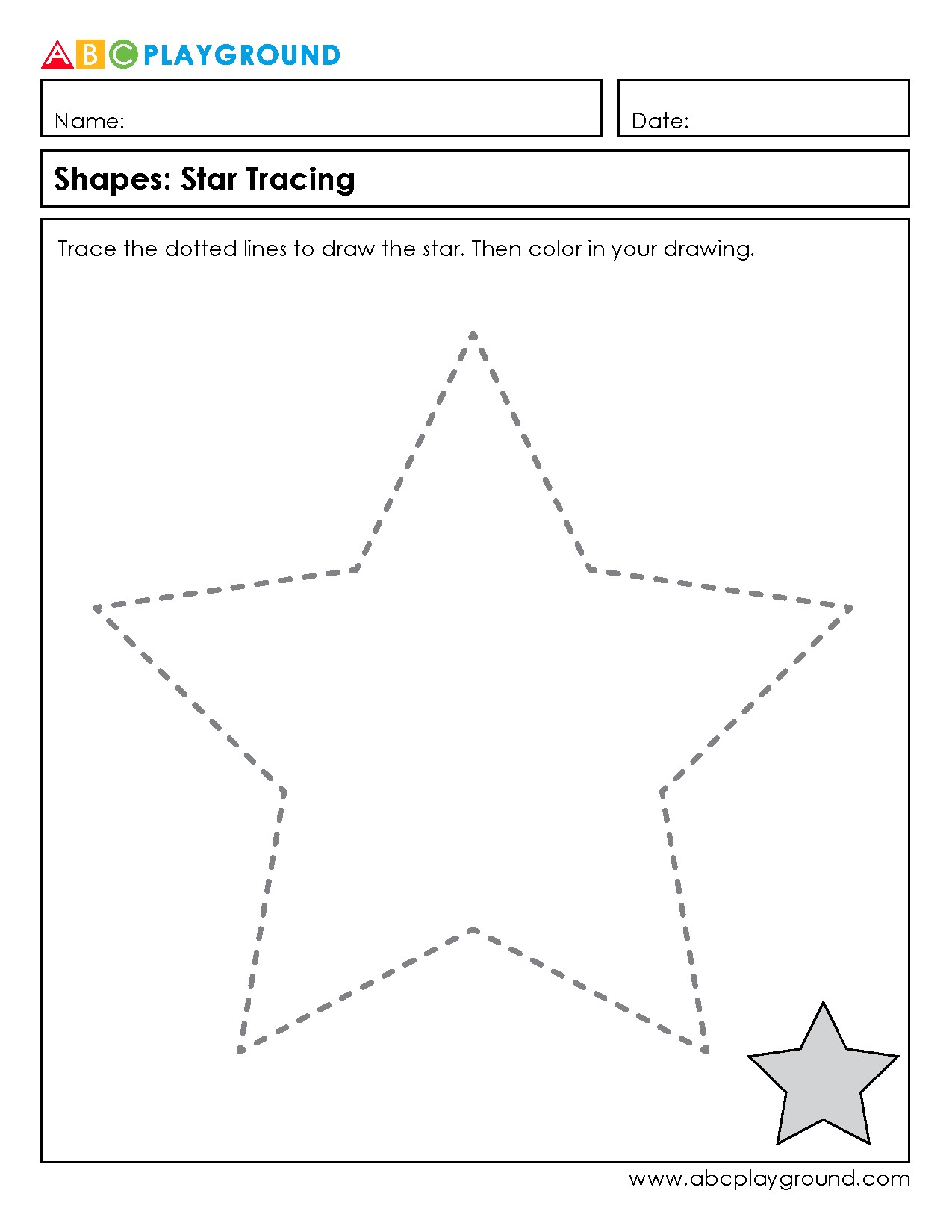 Star Shape Tracing and Coloring Worksheet
