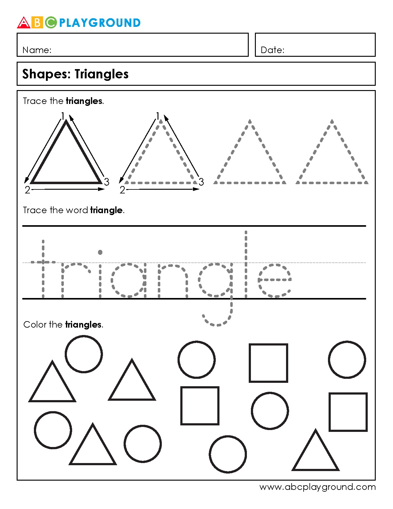 Triangle Shape Tracing and Coloring Worksheet
