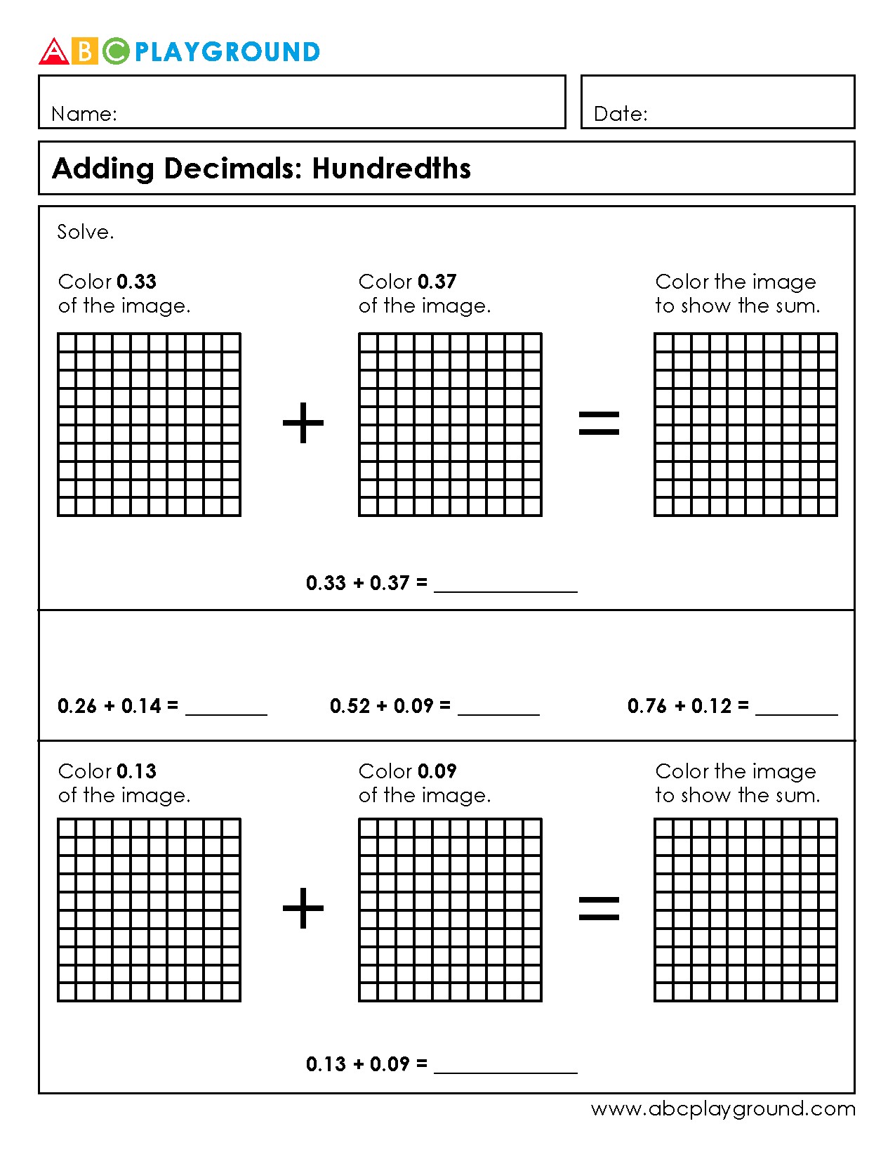 Adding Decimals to Hundredths with Visual Models