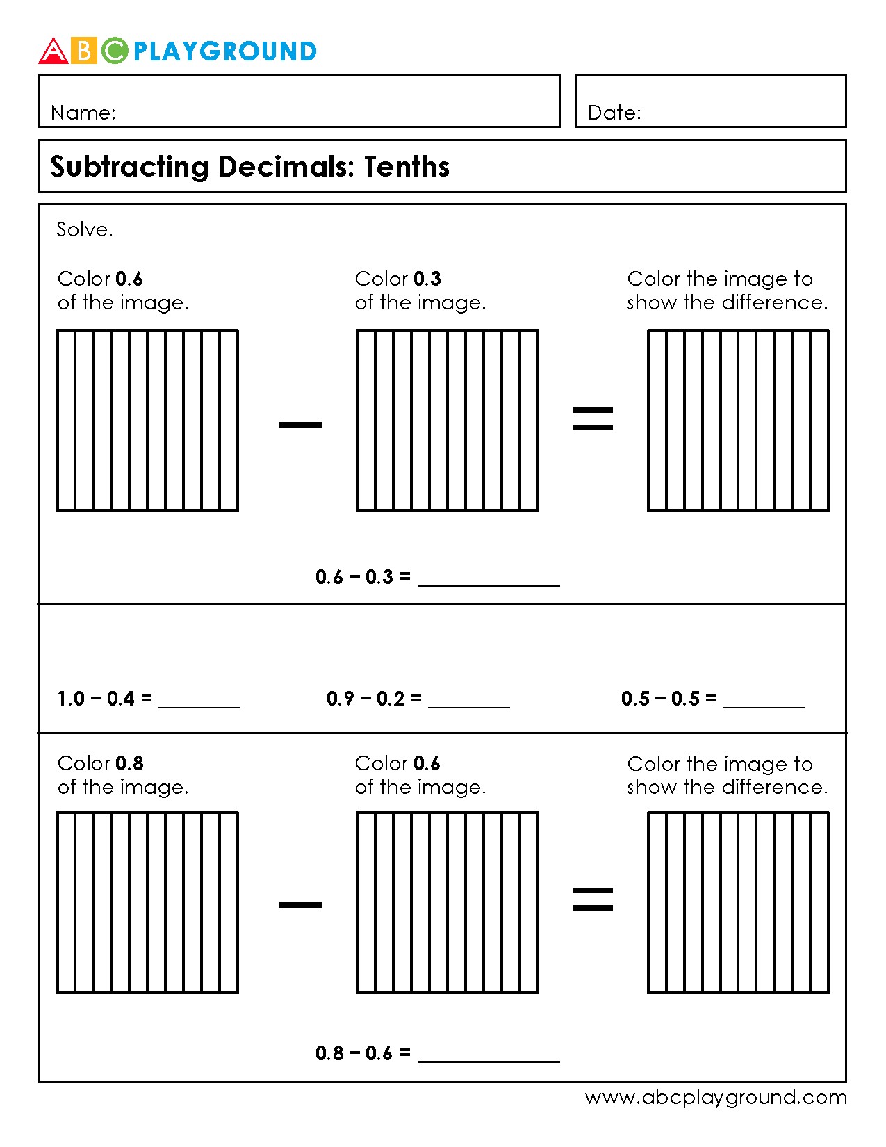 Subtracting Decimals to Tenths with Visual Models