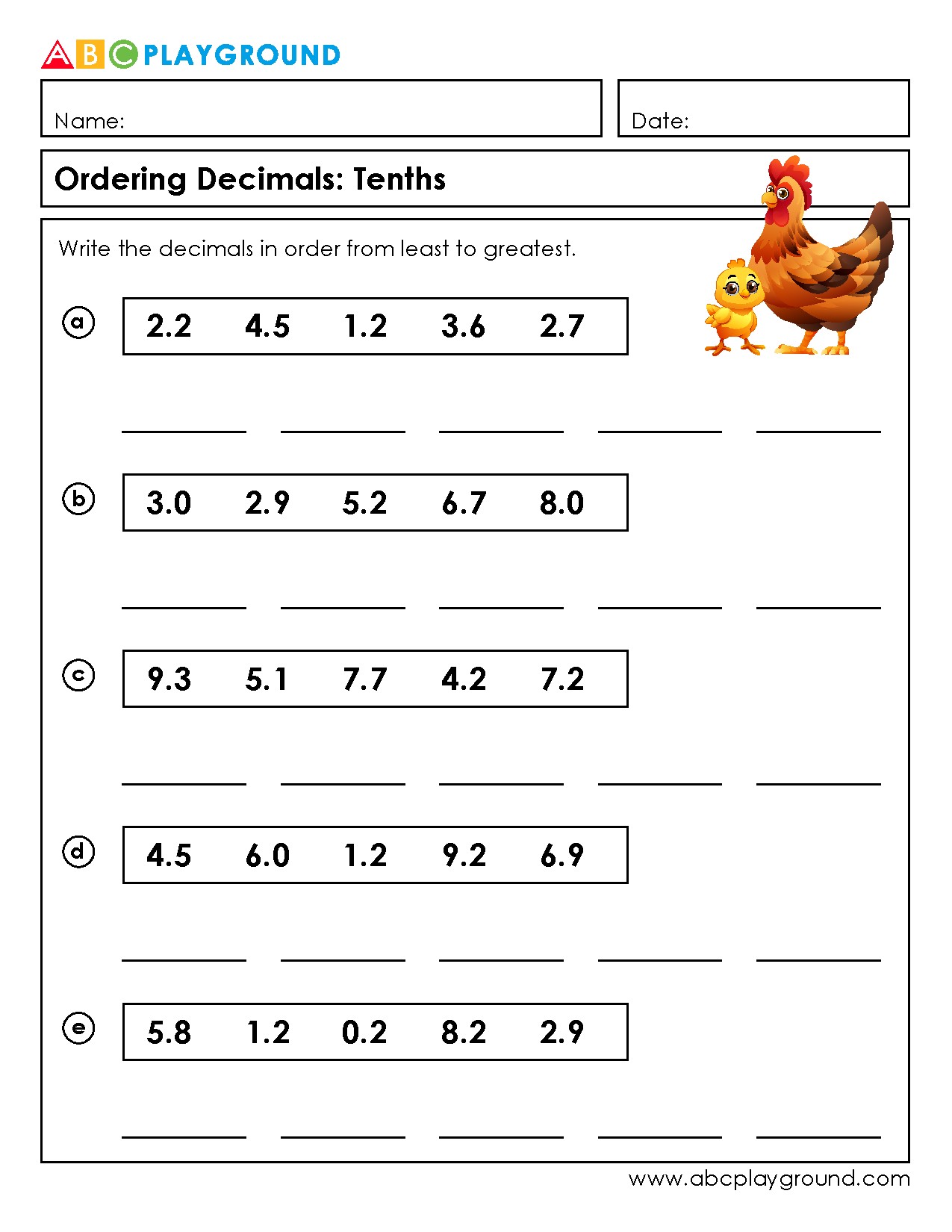 Ordering Decimals from Least to Greatest