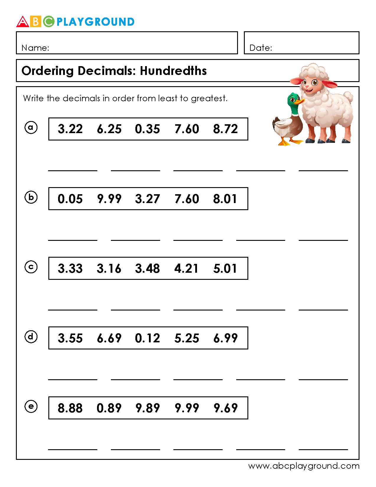Ordering Decimals: Practice with Hundredths Place Values