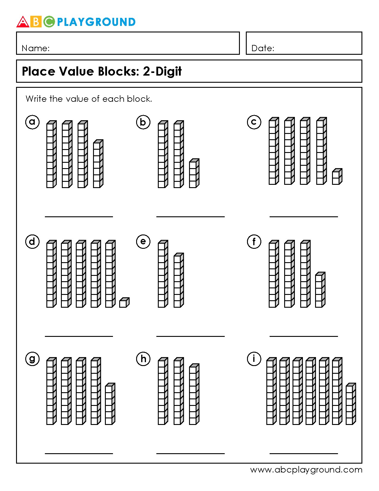 2-Digit Place Value Blocks Worksheet