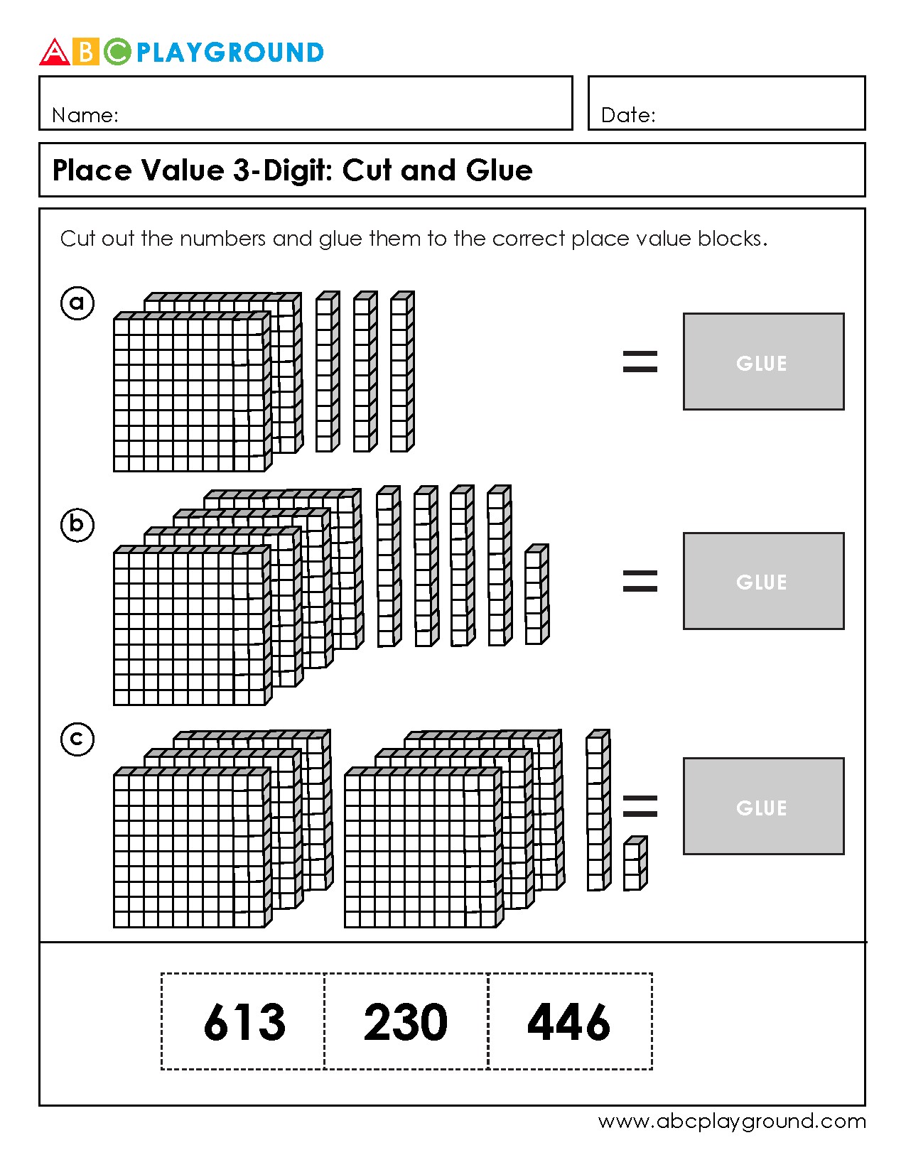 3-Digit Place Value Cut and Glue Activity