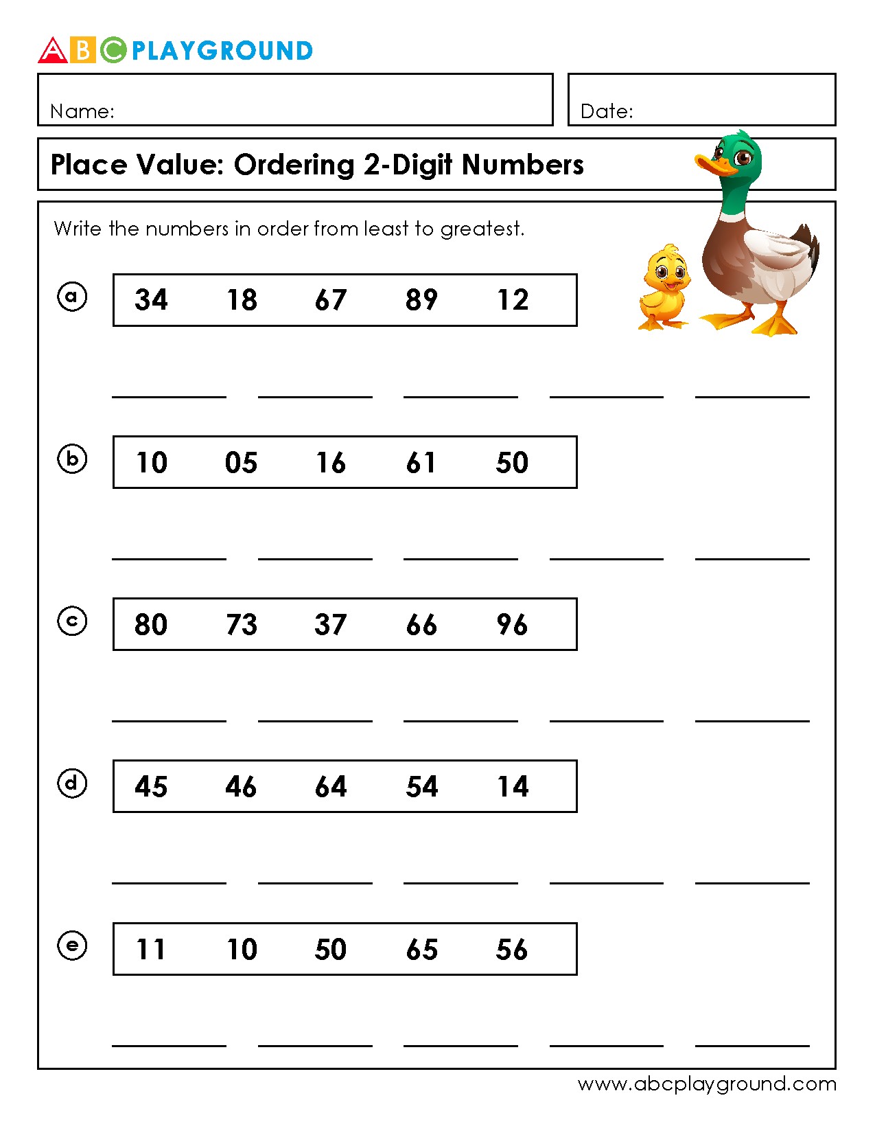 Ordering 2-Digit Numbers from Least to Greatest Practice