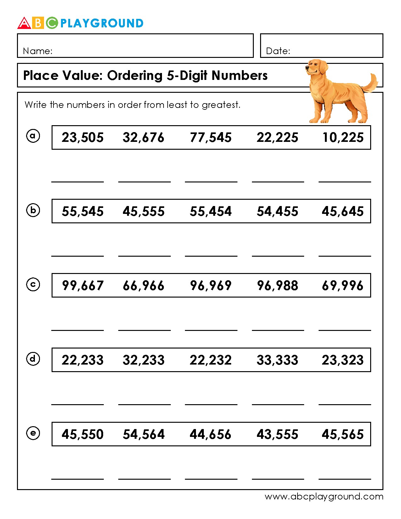 Place Value Practice: Ordering Five-Digit Numbers