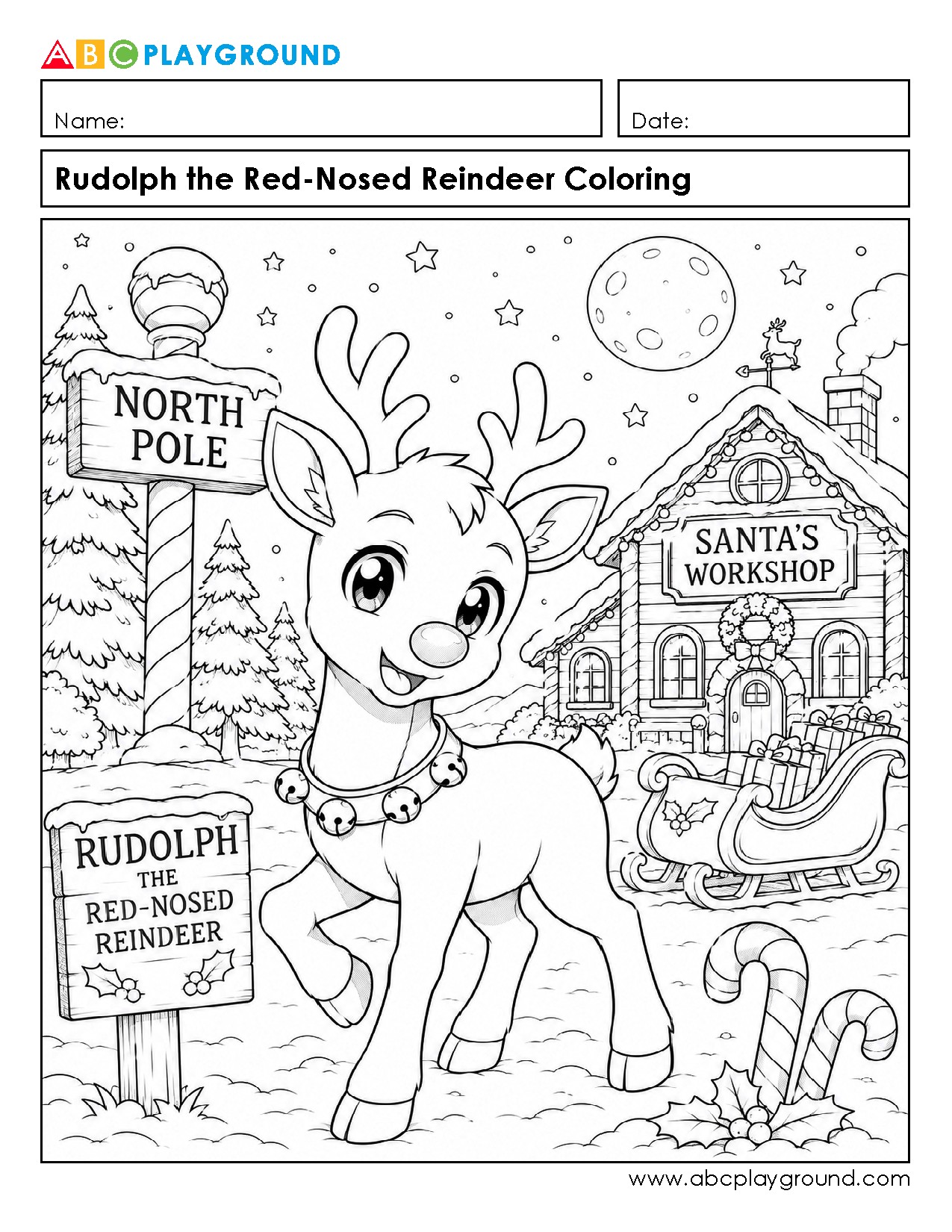Rudolph the Red-Nosed Reindeer Christmas Coloring Page