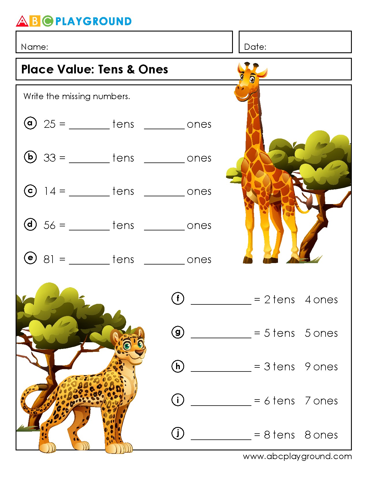 Place Value Worksheets for Tens and Ones Practice