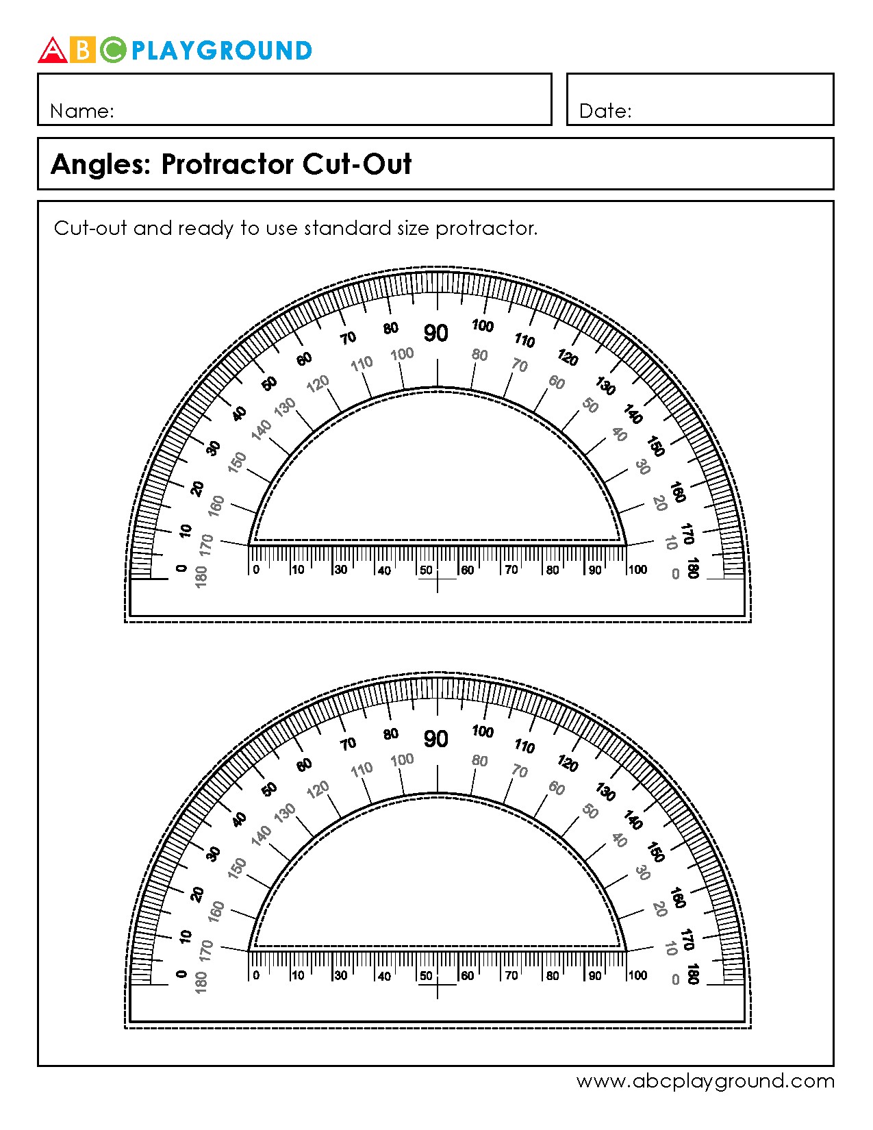 Printable Protractor Cut-Out for Measuring Angles